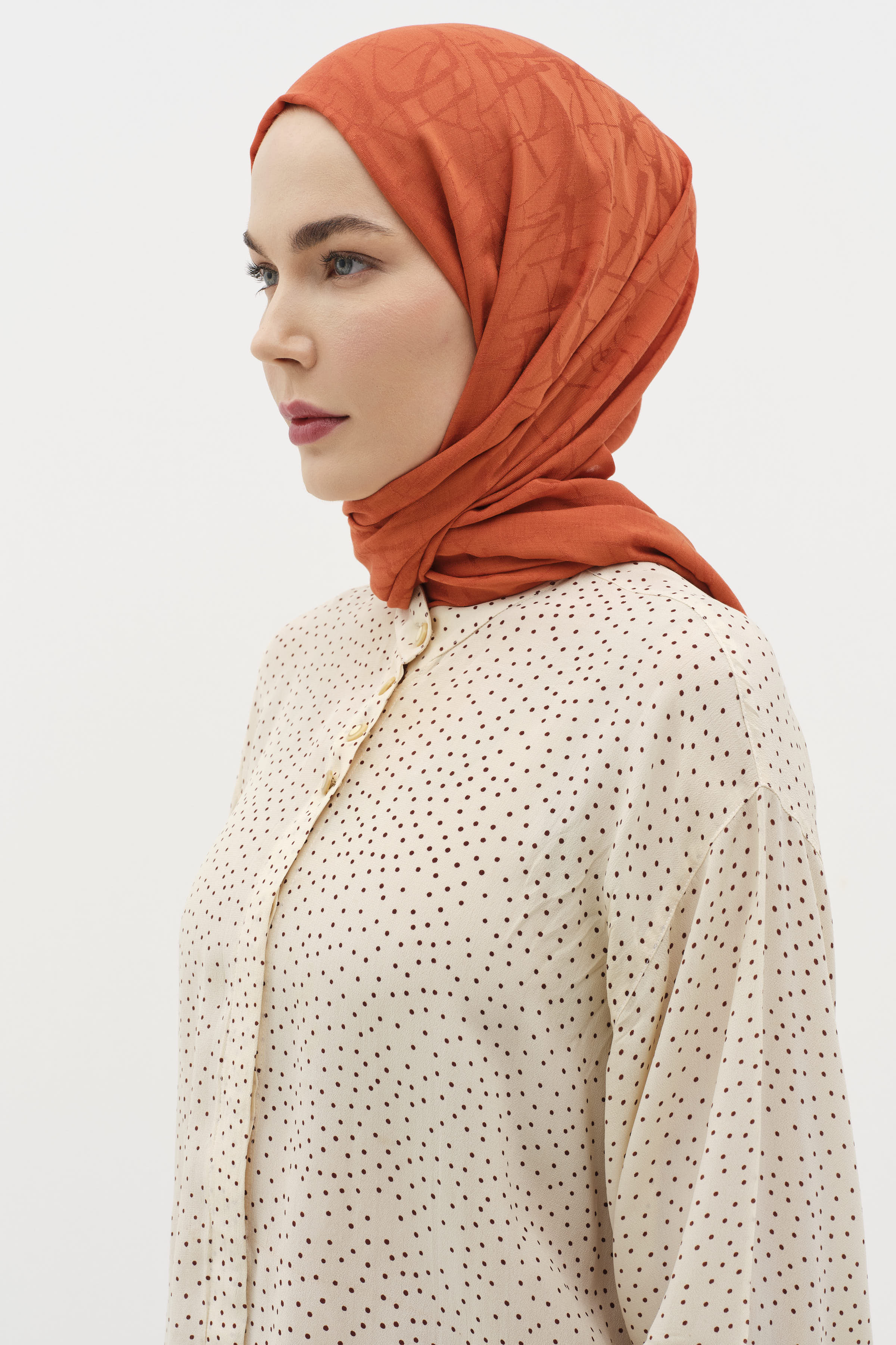 Natural Karışık Desen Şal - Kiremit TUGBA