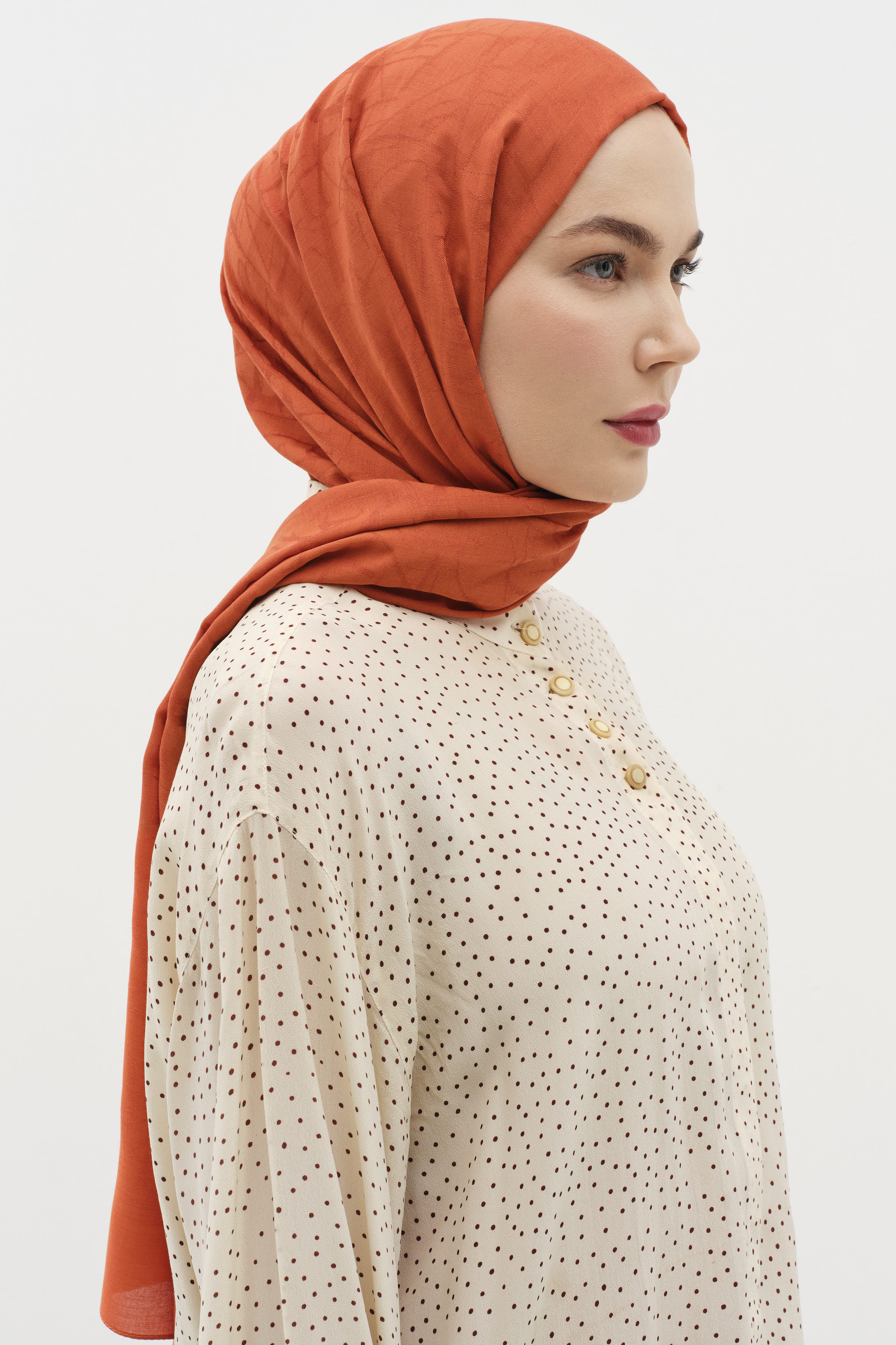 Natural Karışık Desen Şal - Kiremit TUGBA