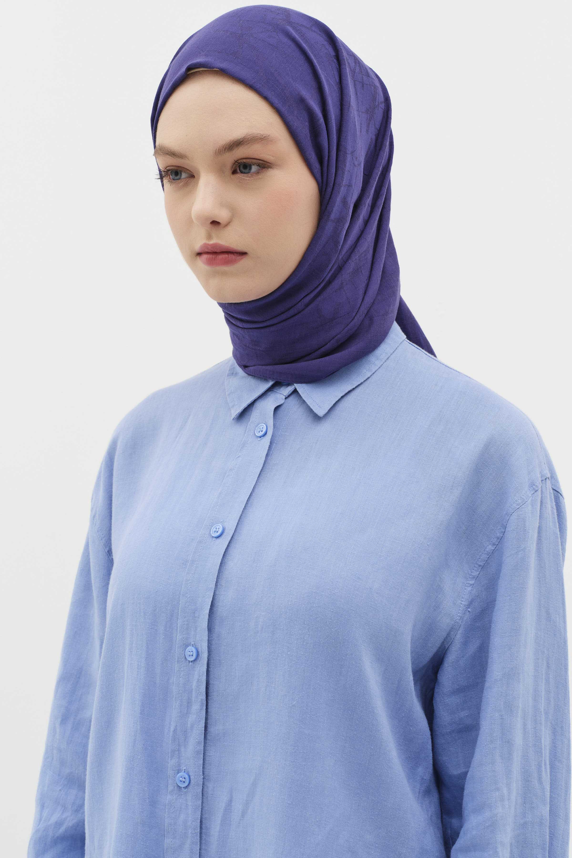 Natural Karışık Desen Şal - Lacivert TUĞBA