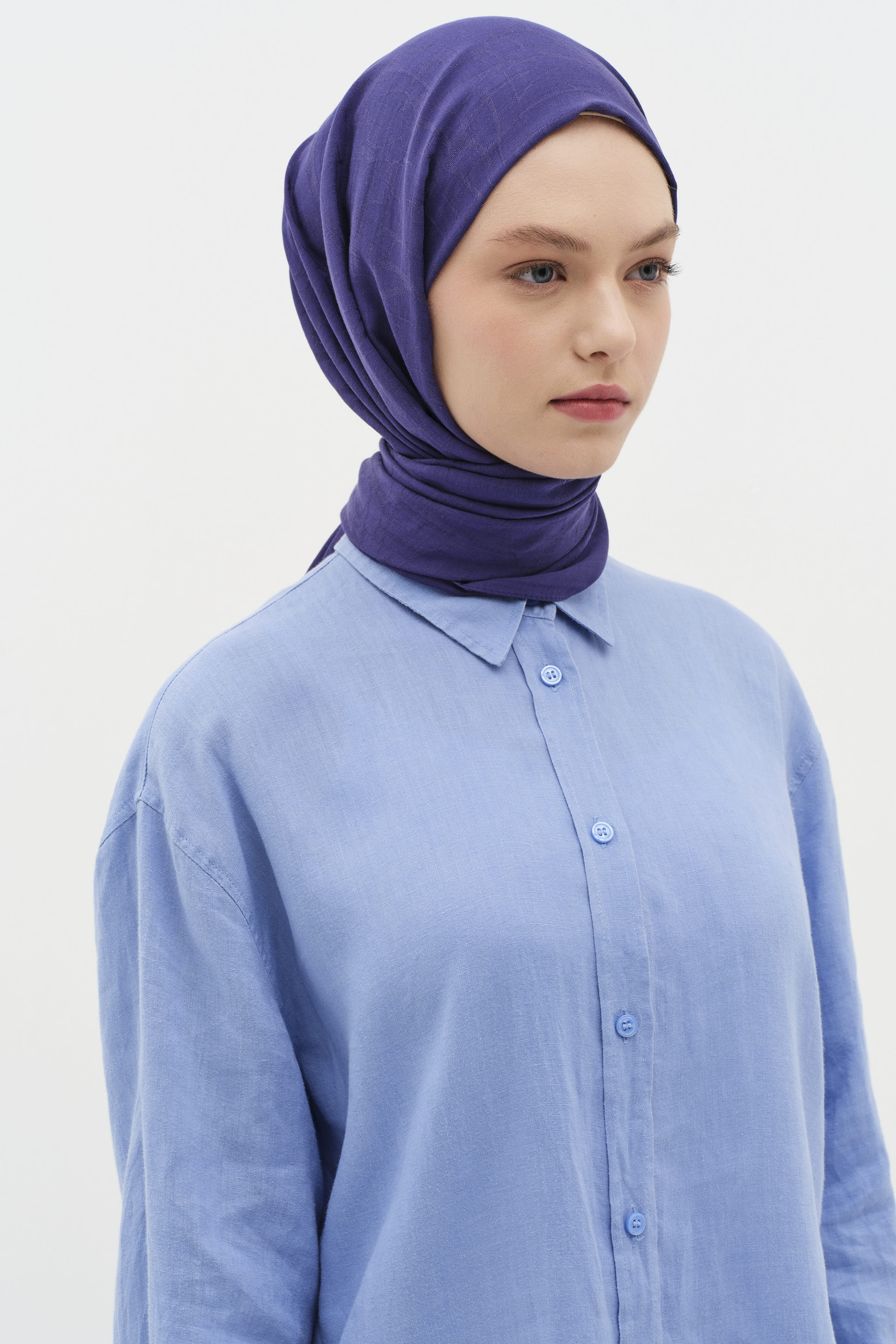 Natural Karışık Desen Şal - Lacivert TUĞBA