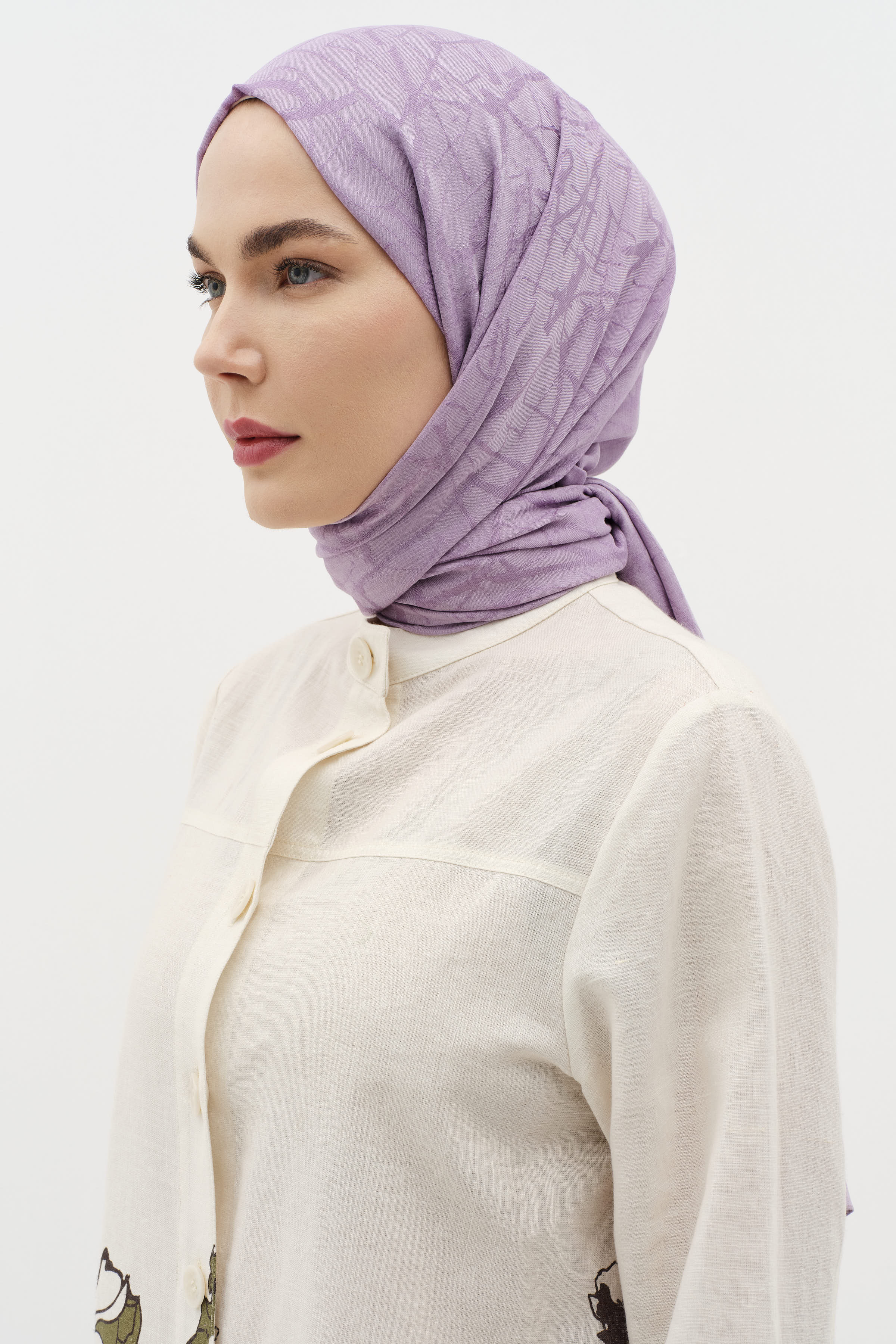 Natural Karışık Desen Şal - Mor TUGBA