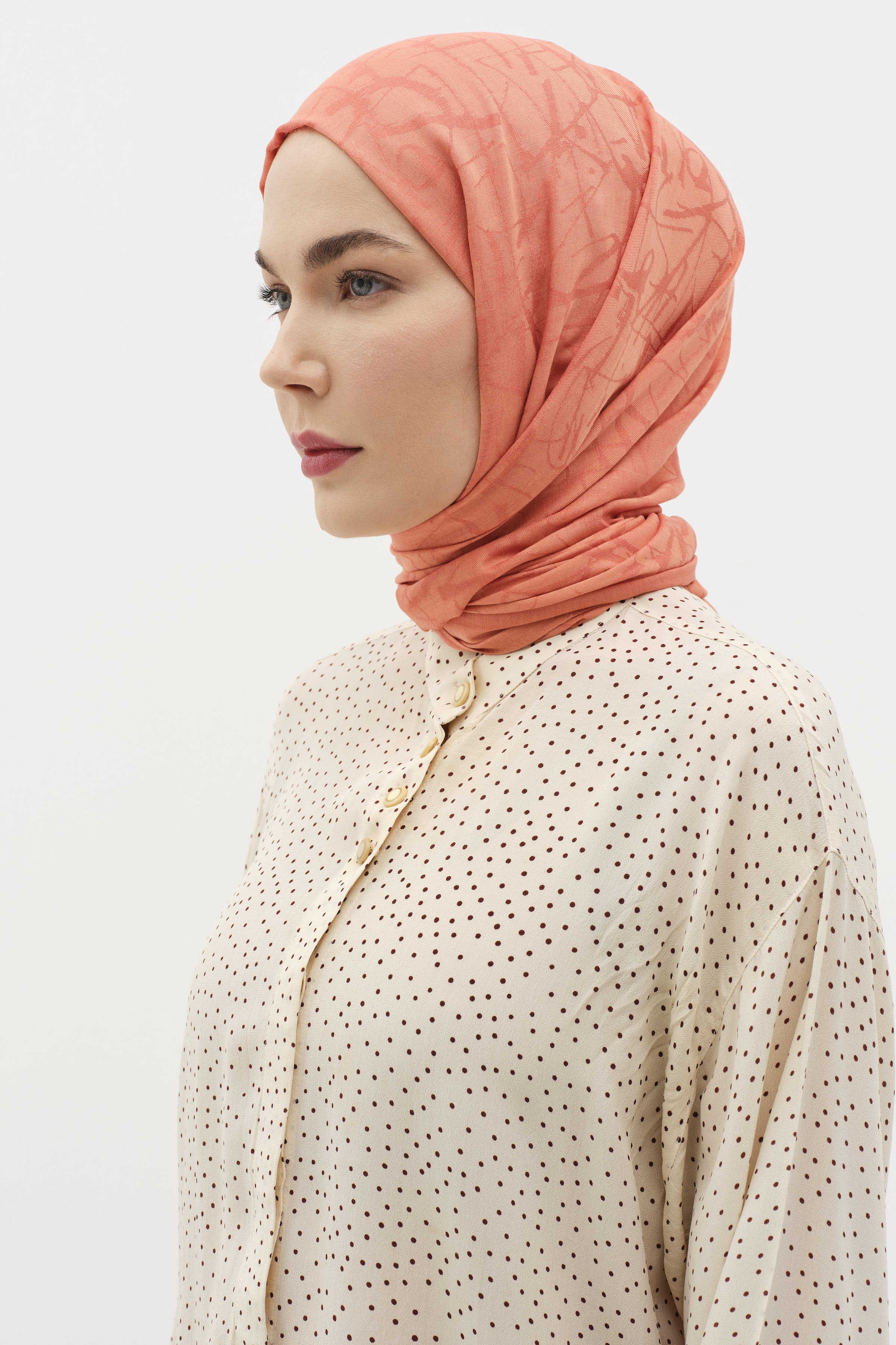 Natural Karışık Desen Şal - Oranj TUGBA