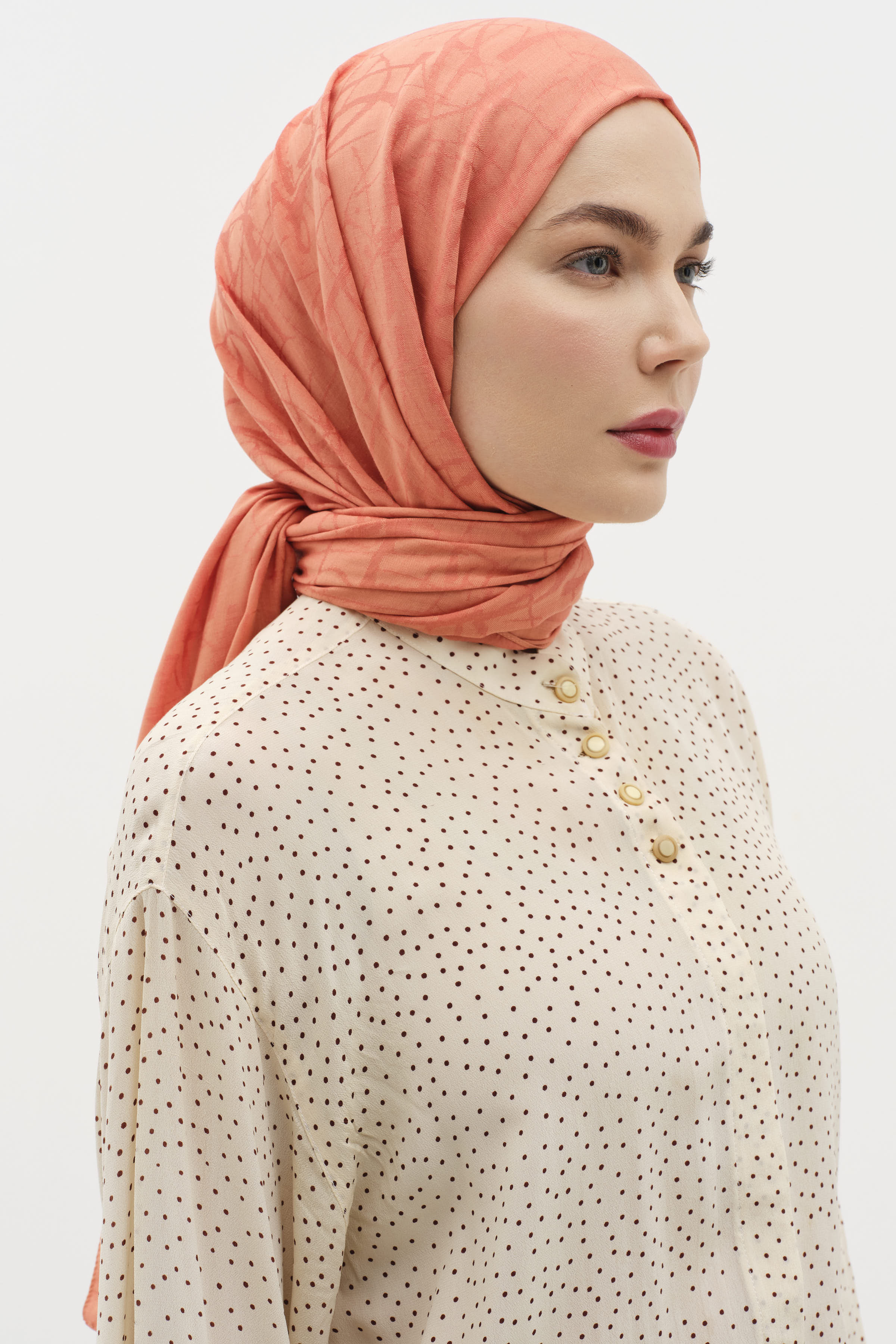 Natural Karışık Desen Şal - Oranj TUGBA