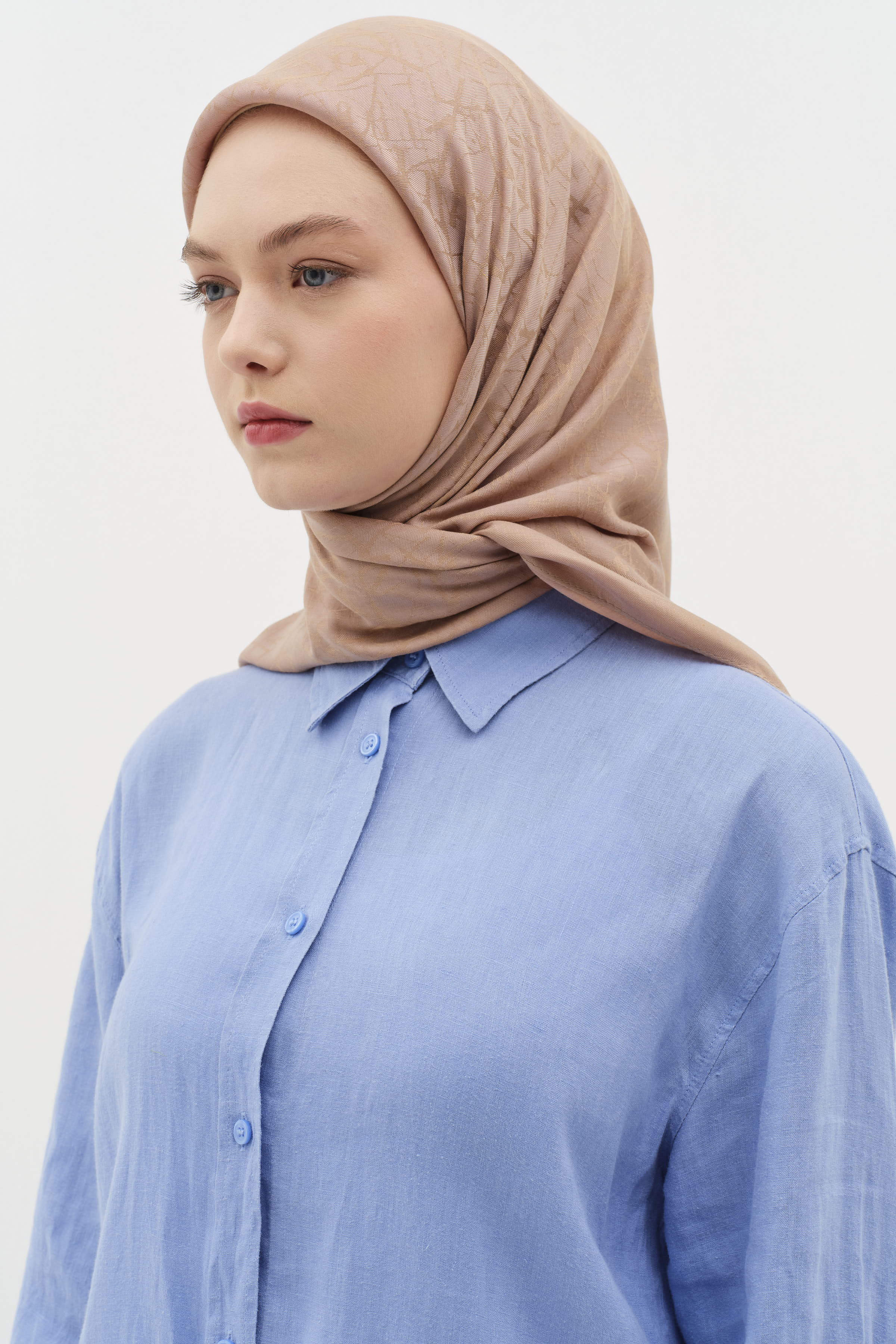 Natural Karışık Desenli Eşarp - Açık Kahve TUGBA