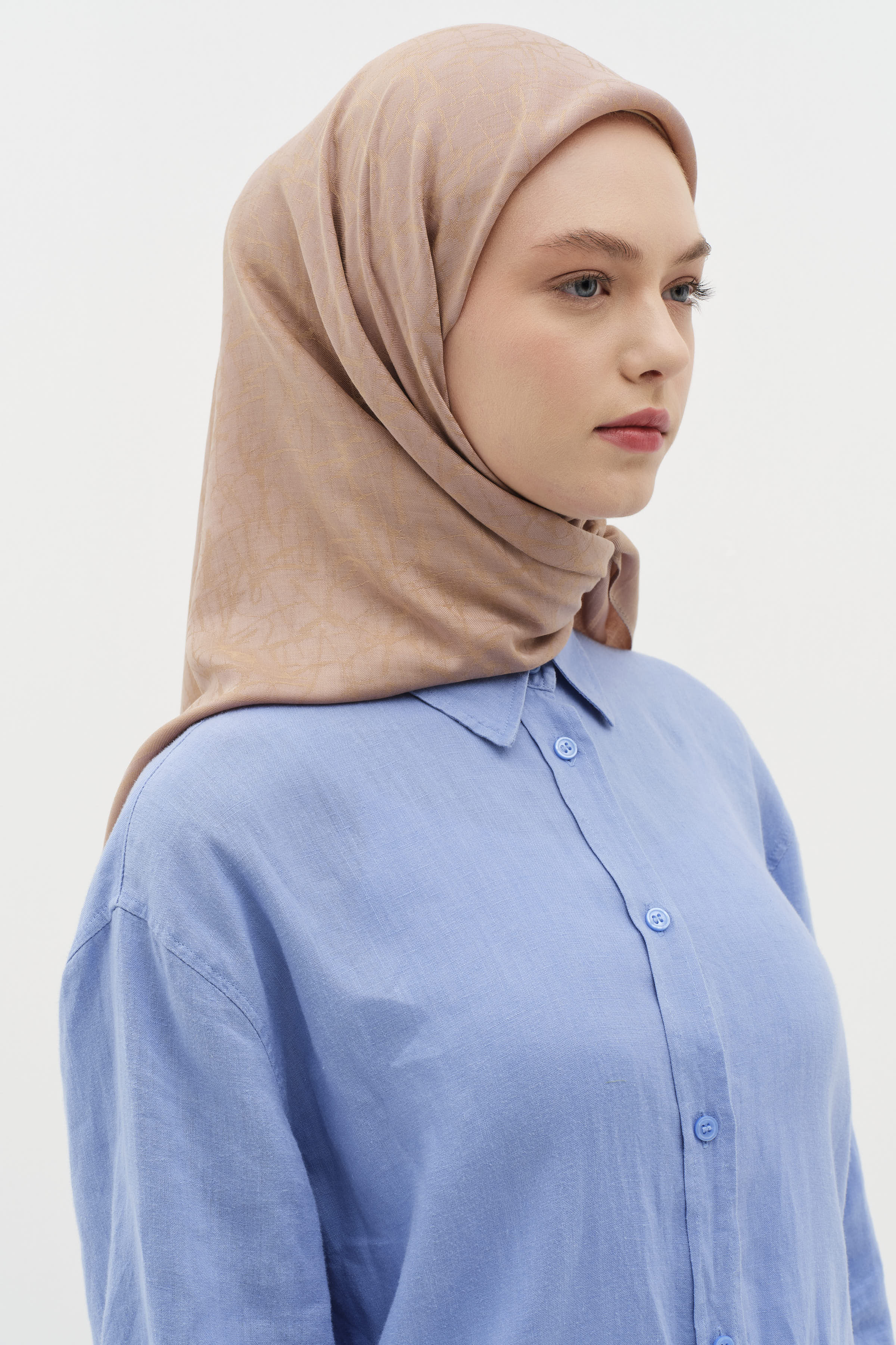 Natural Karışık Desenli Eşarp - Açık Kahve TUGBA