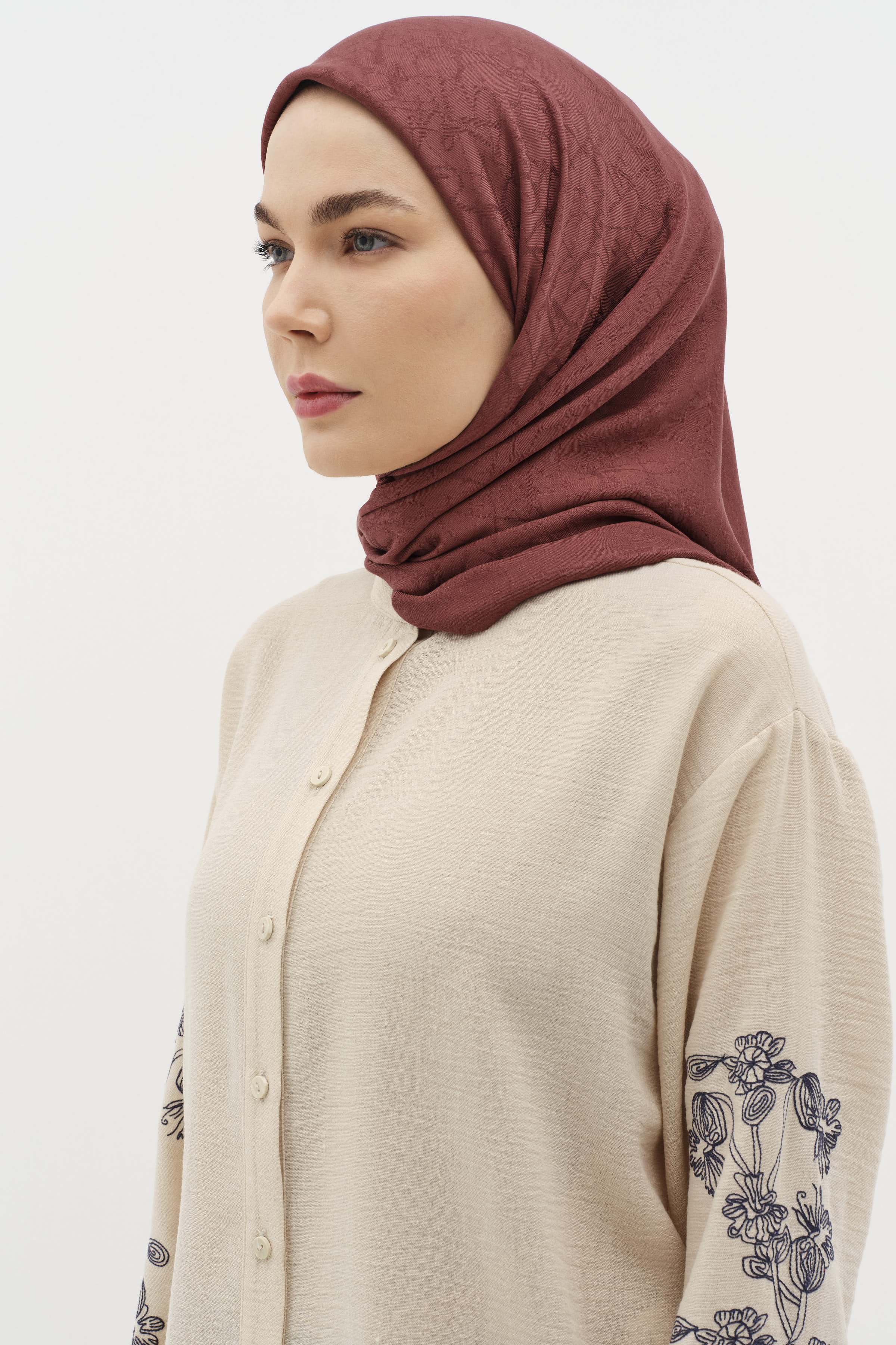 Natural Karışık Desenli Eşarp - Bordo TUGBA