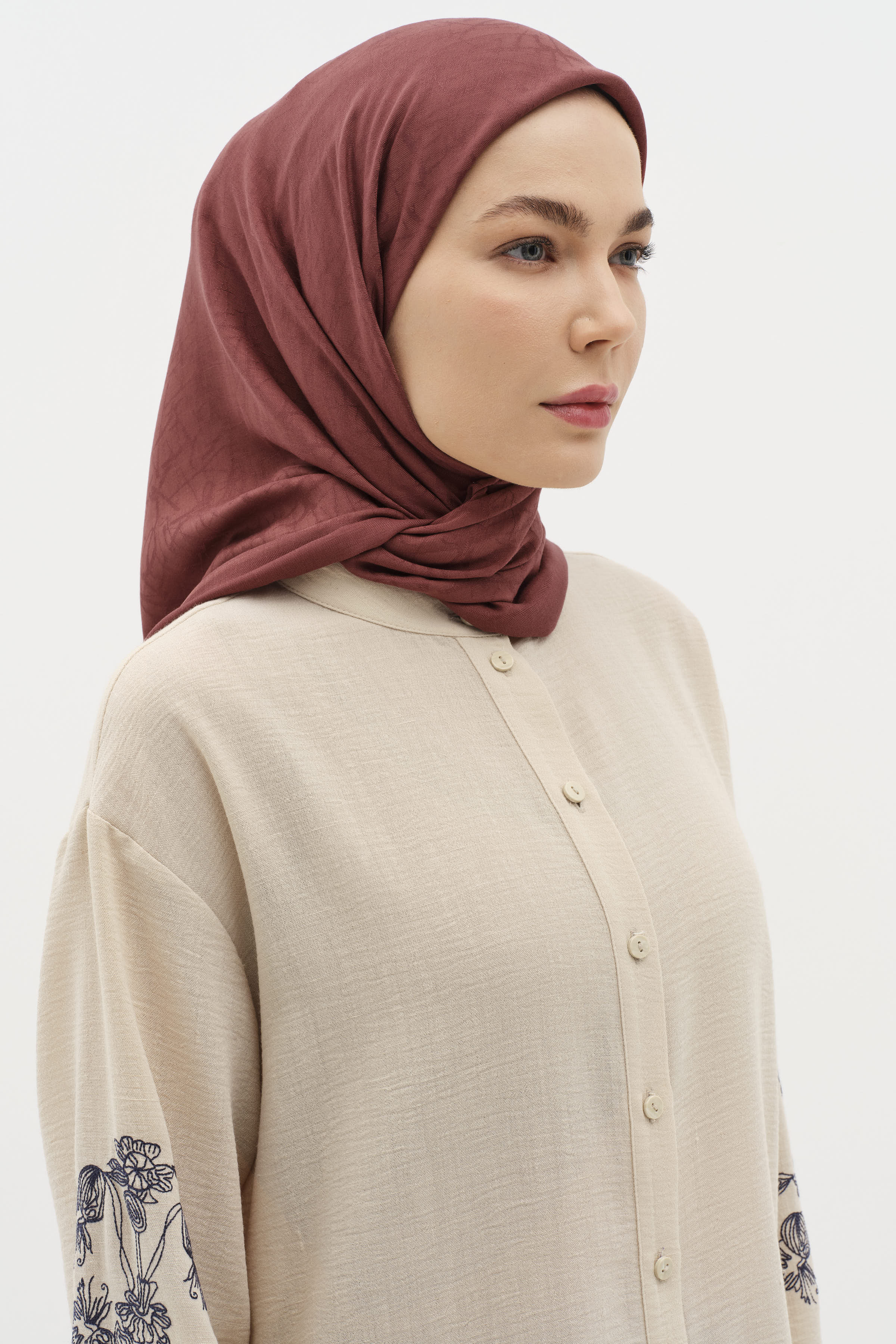 Natural Karışık Desenli Eşarp - Bordo TUGBA