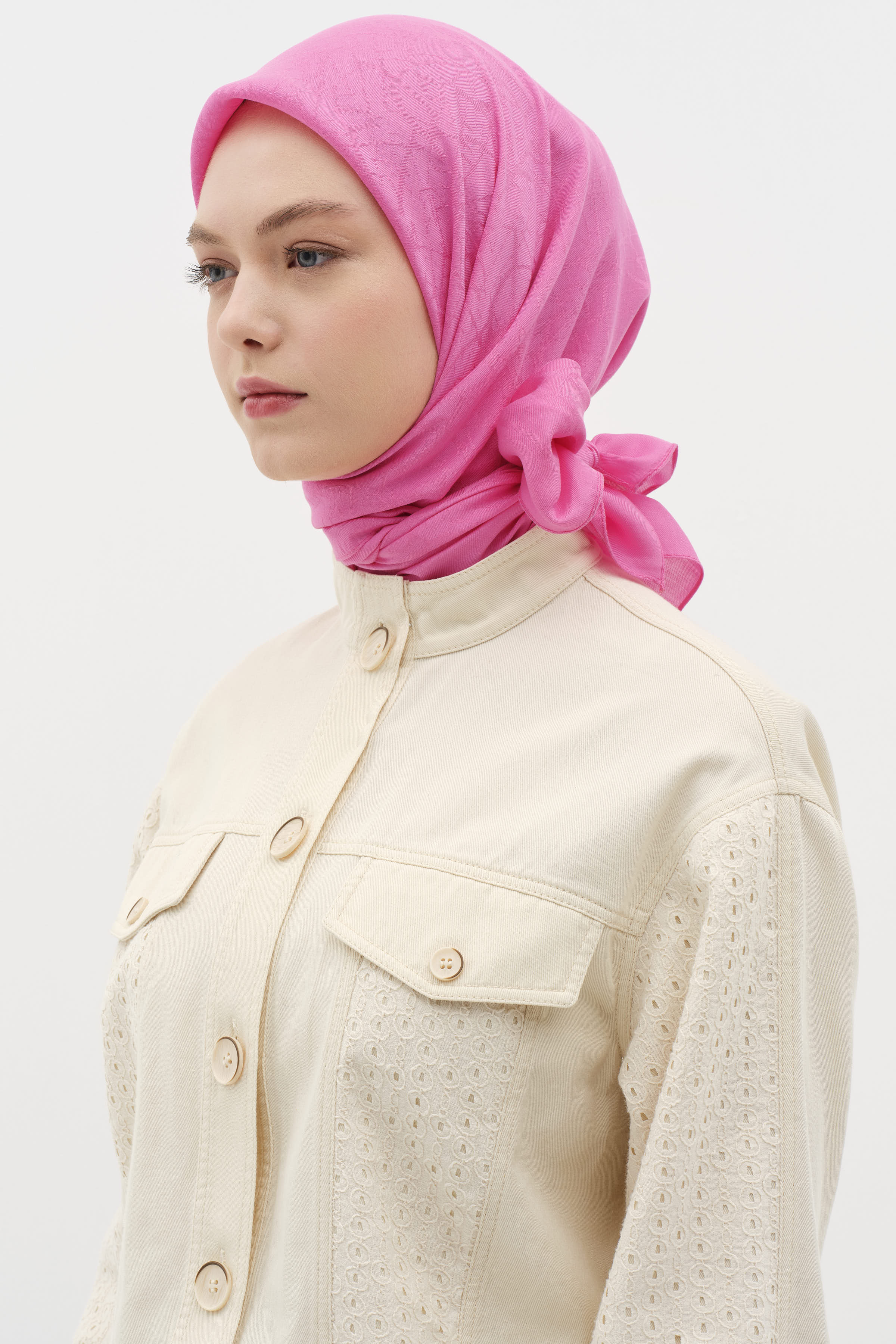 Natural Karışık Desenli Eşarp - Fuşya TUGBA