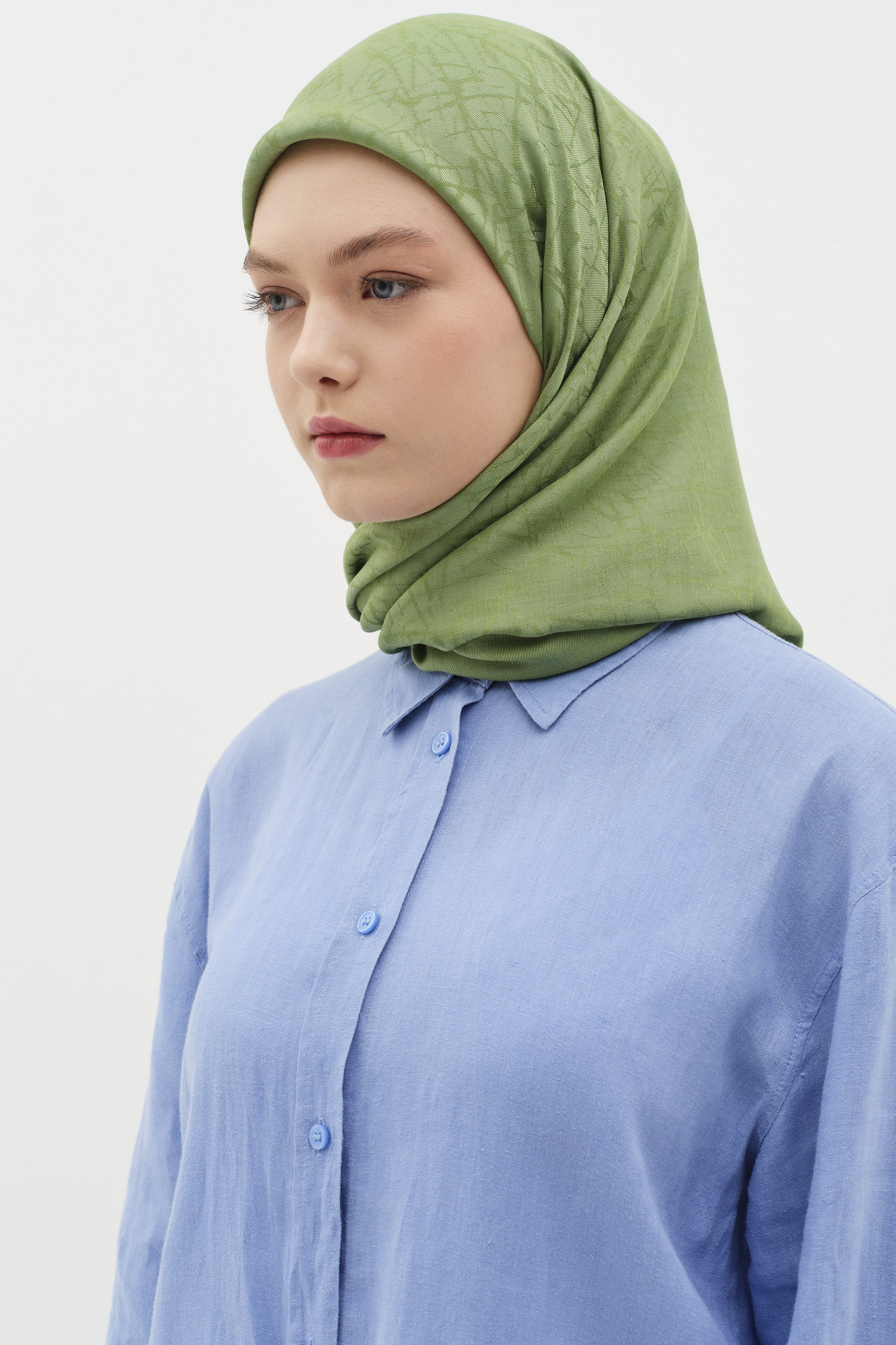 Natural Karışık Desenli Eşarp - Göl Yeşili TUGBA