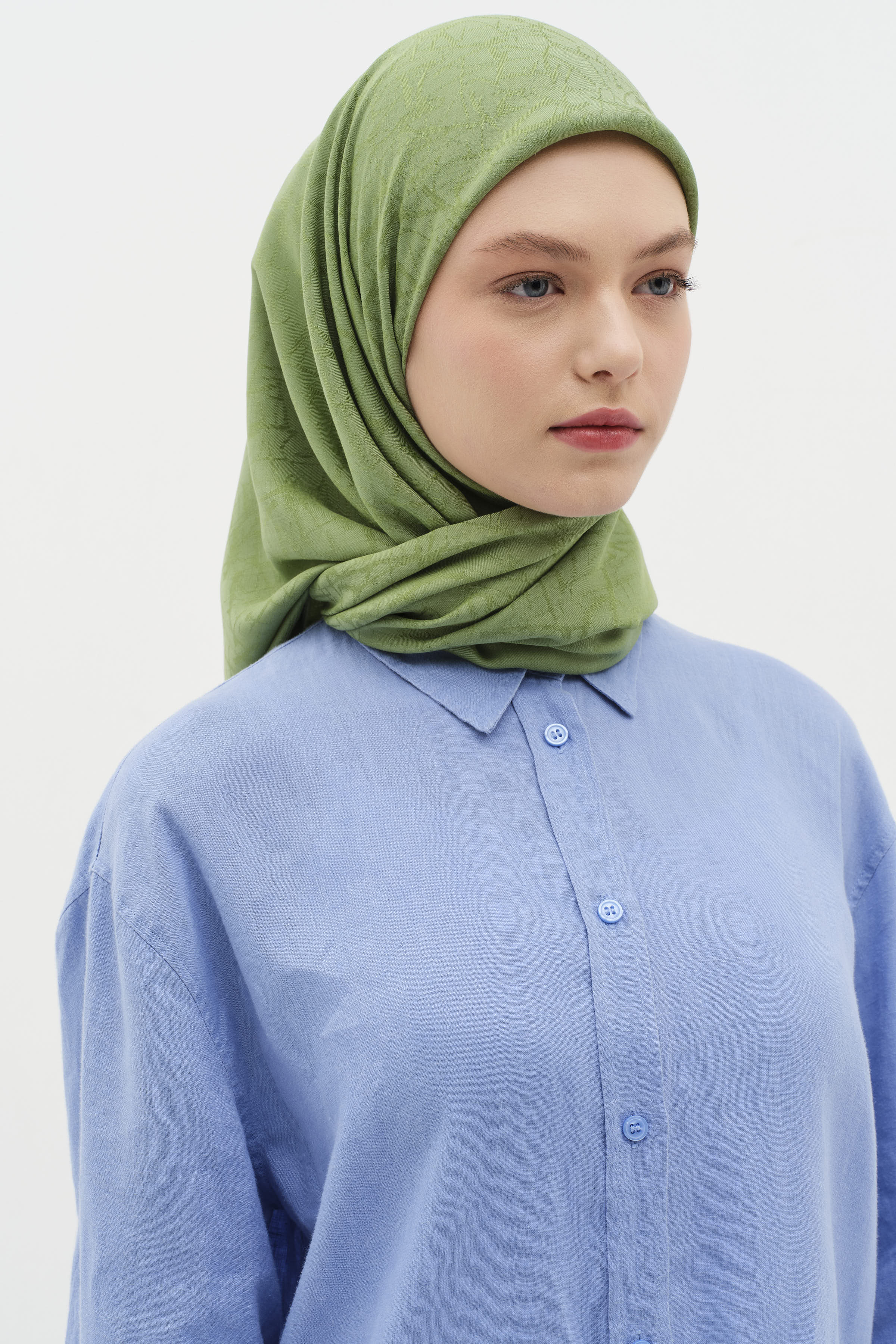 Natural Karışık Desenli Eşarp - Göl Yeşili TUGBA