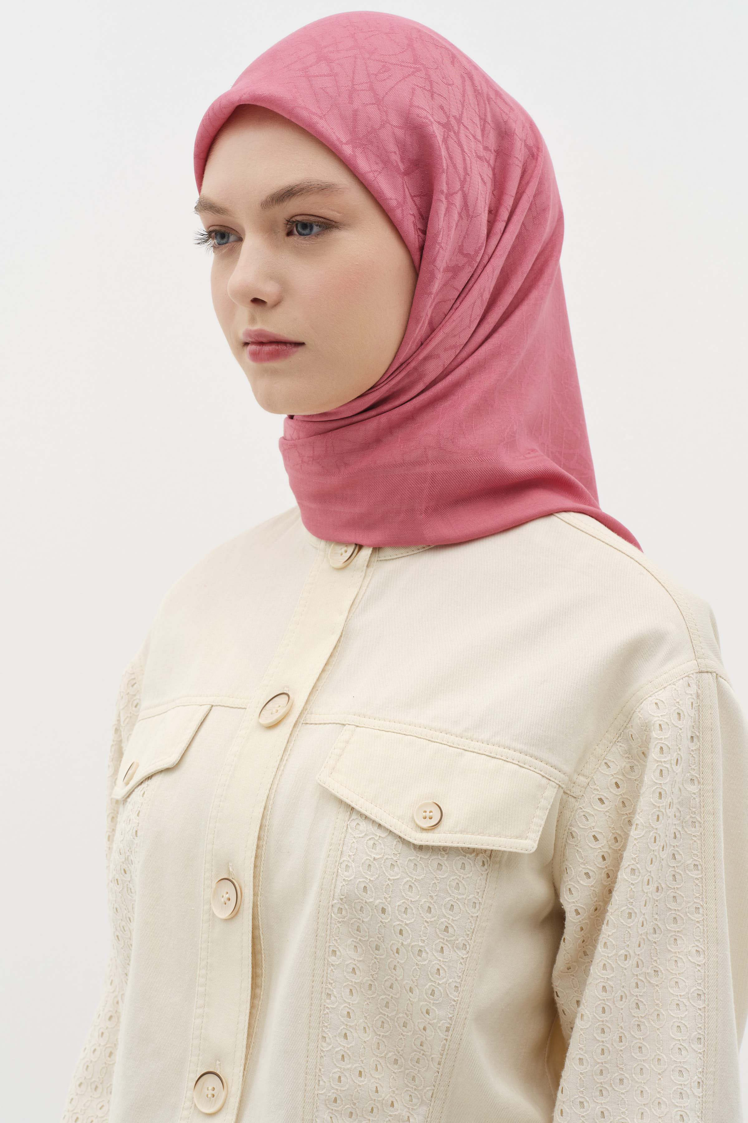 Natural Karışık Desenli Eşarp - Gül Kurusu TUGBA