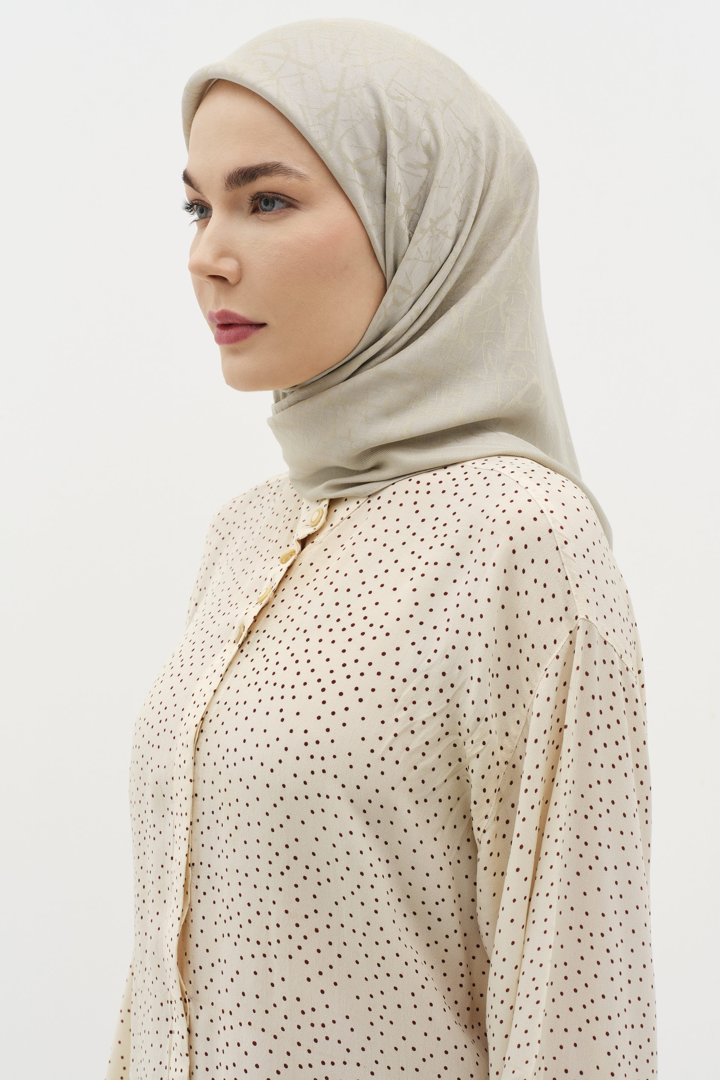 Natural Karışık Desenli Eşarp - Haki TUGBA