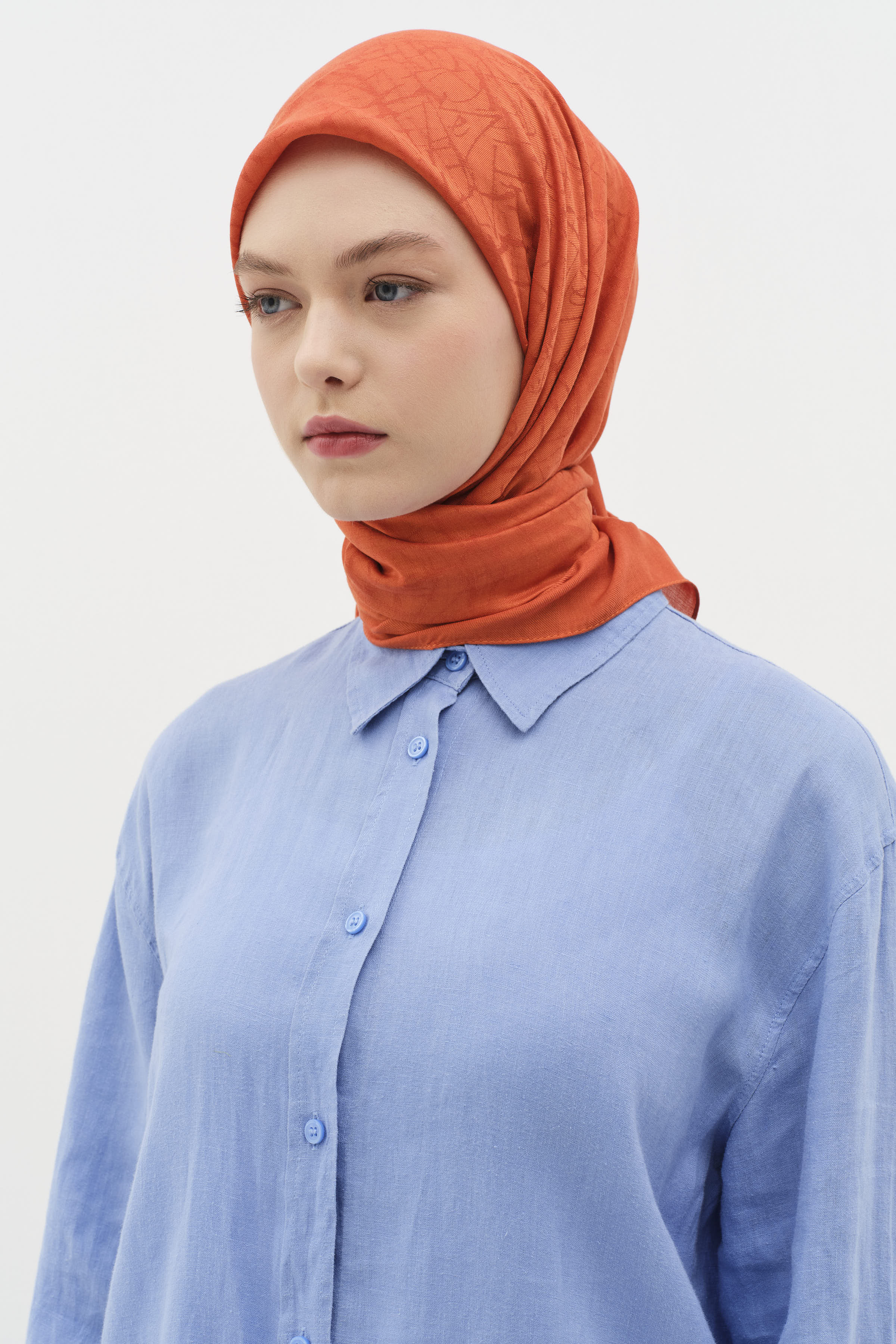 Natural Karışık Desenli Eşarp - Kiremit TUGBA