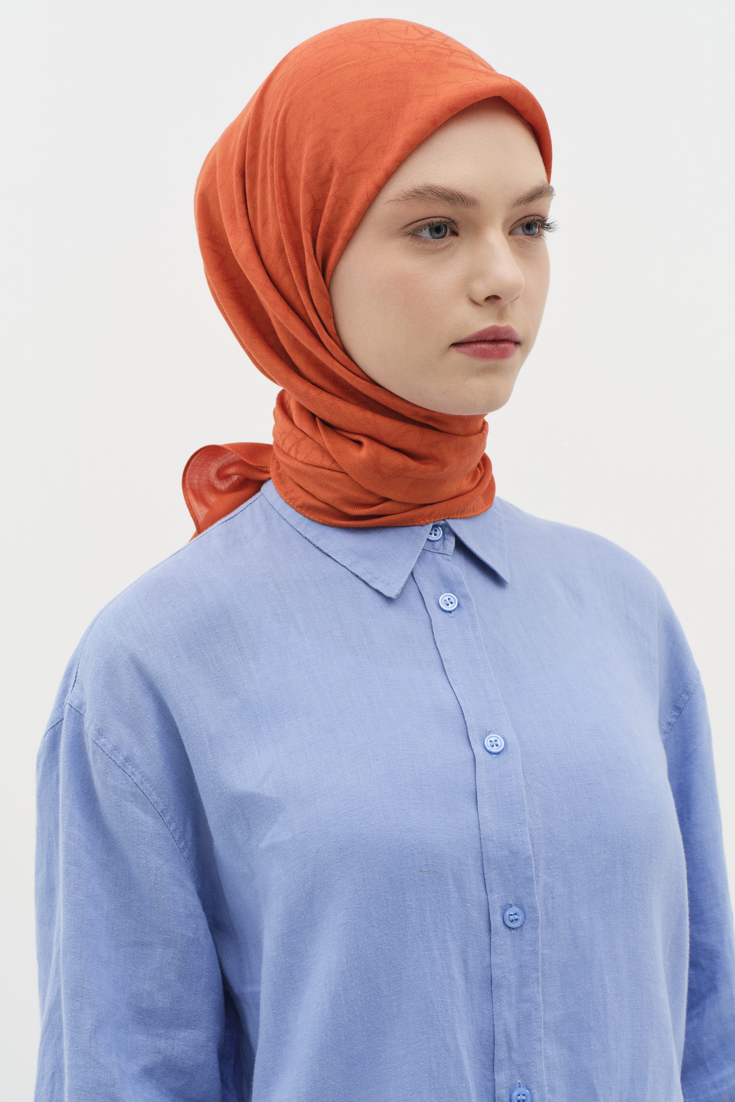 Natural Karışık Desenli Eşarp - Kiremit TUGBA