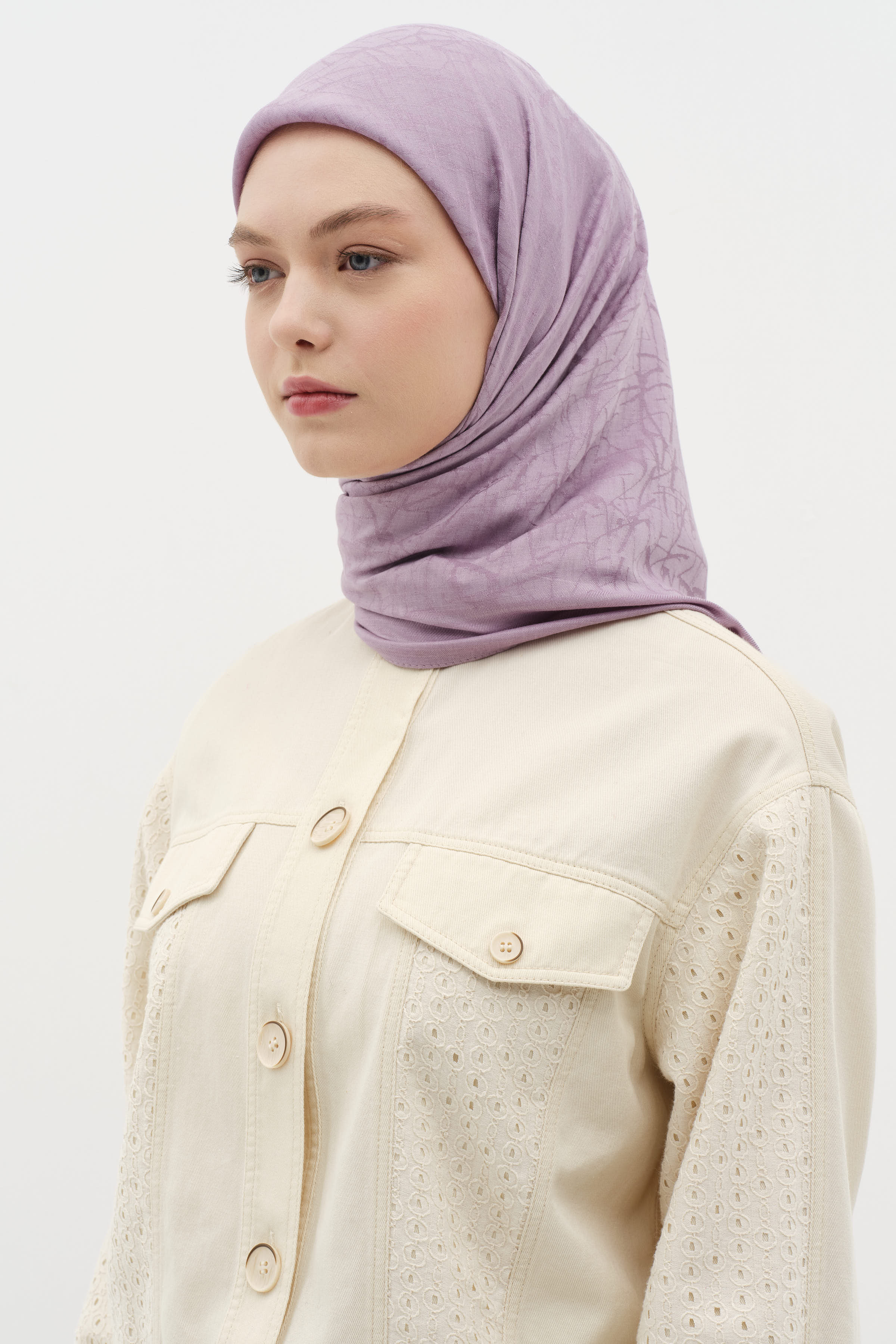 Natural Karışık Desenli Eşarp - Mor TUGBA