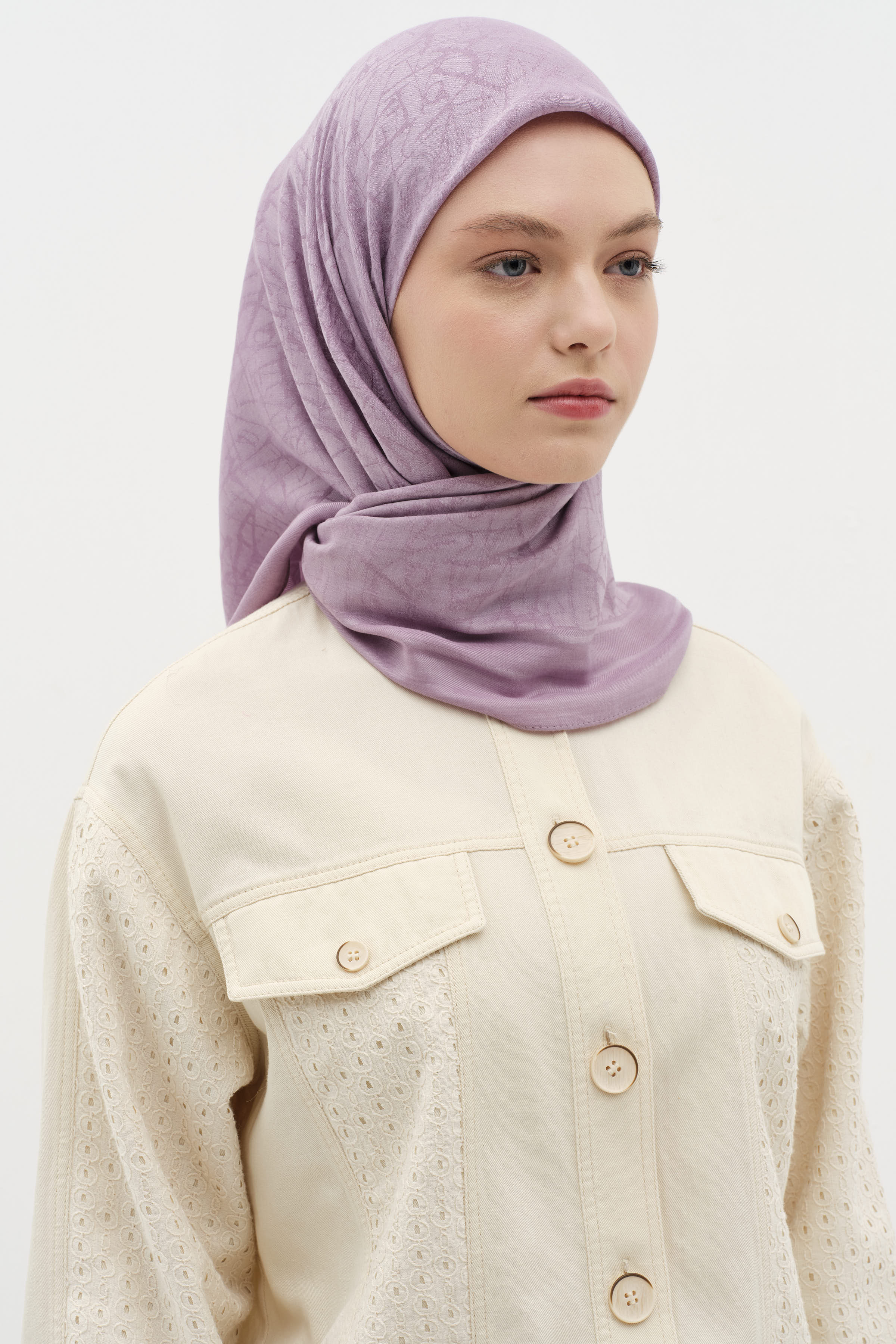 Natural Karışık Desenli Eşarp - Mor TUGBA