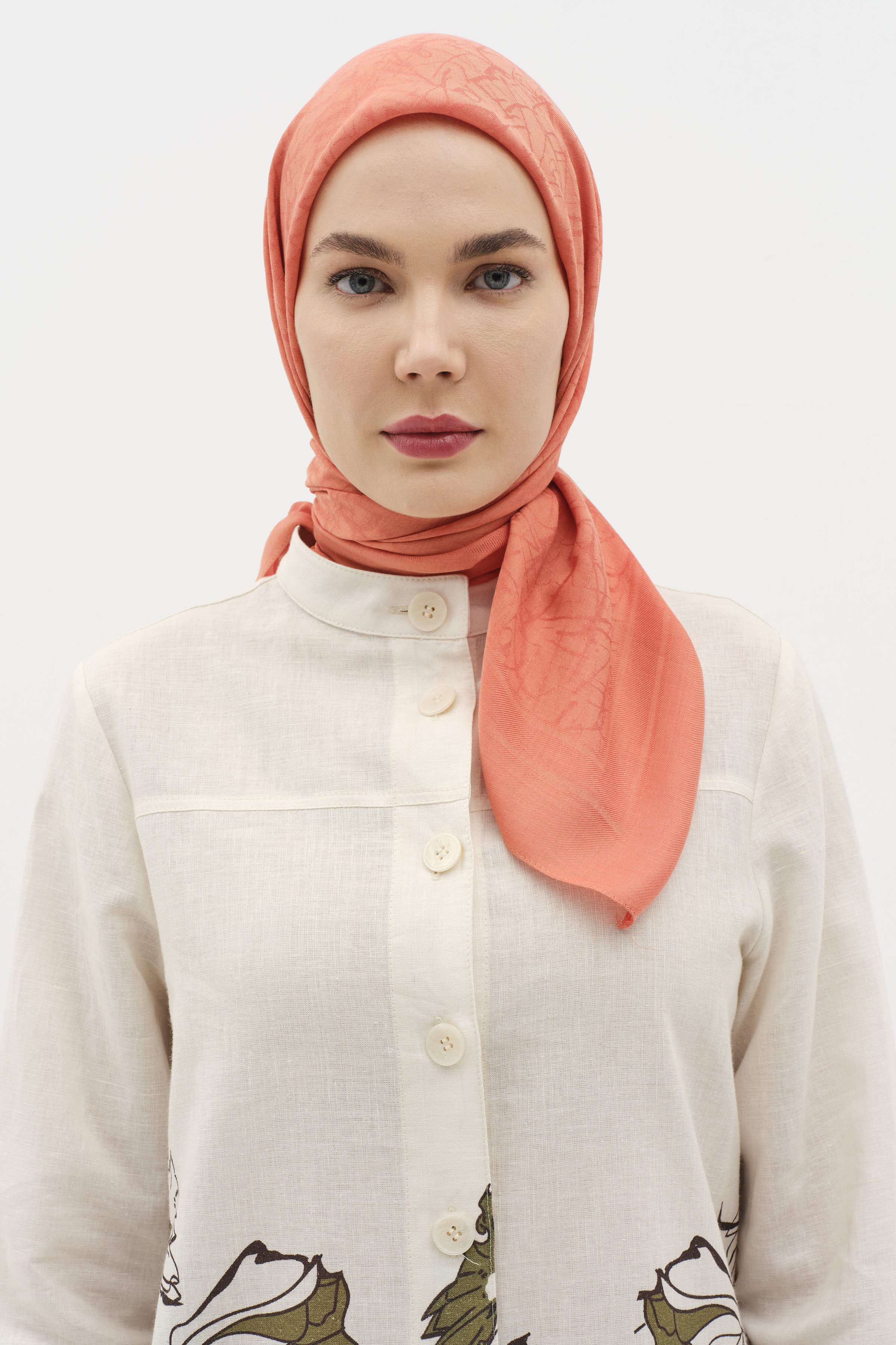 Natural Karışık Desenli Eşarp - Oranj TUGBA