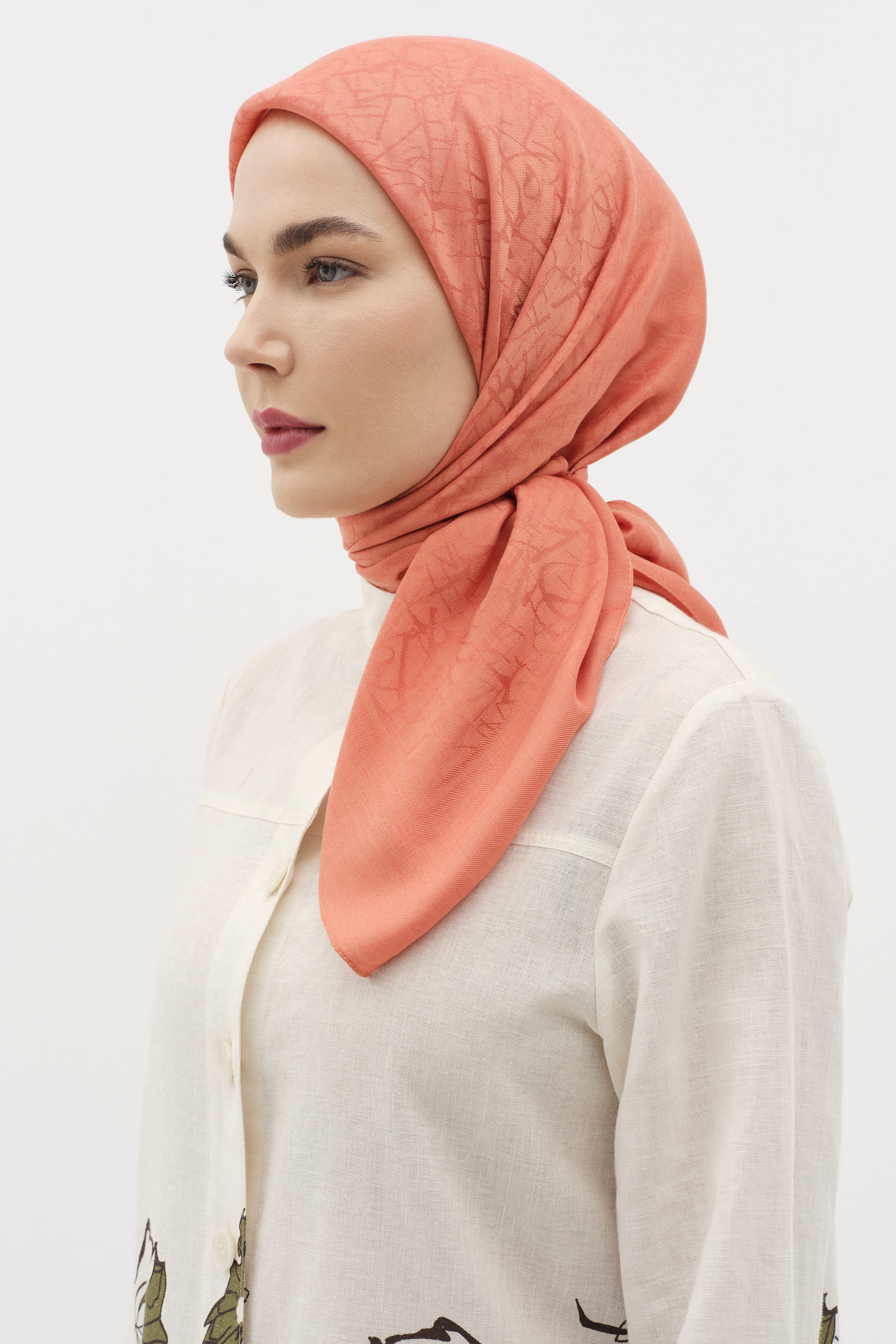 Natural Karışık Desenli Eşarp - Oranj TUGBA