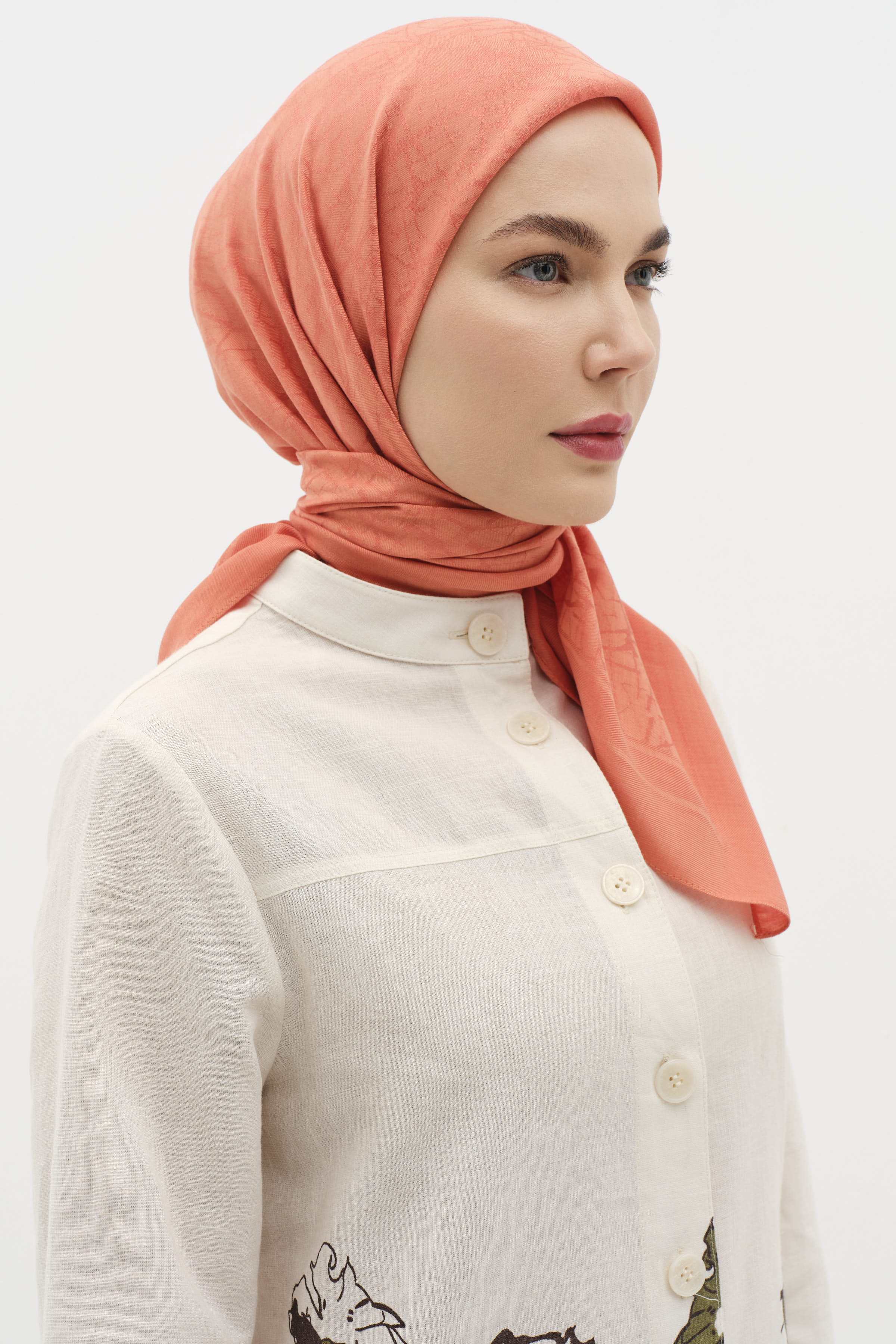 Natural Karışık Desenli Eşarp - Oranj TUGBA