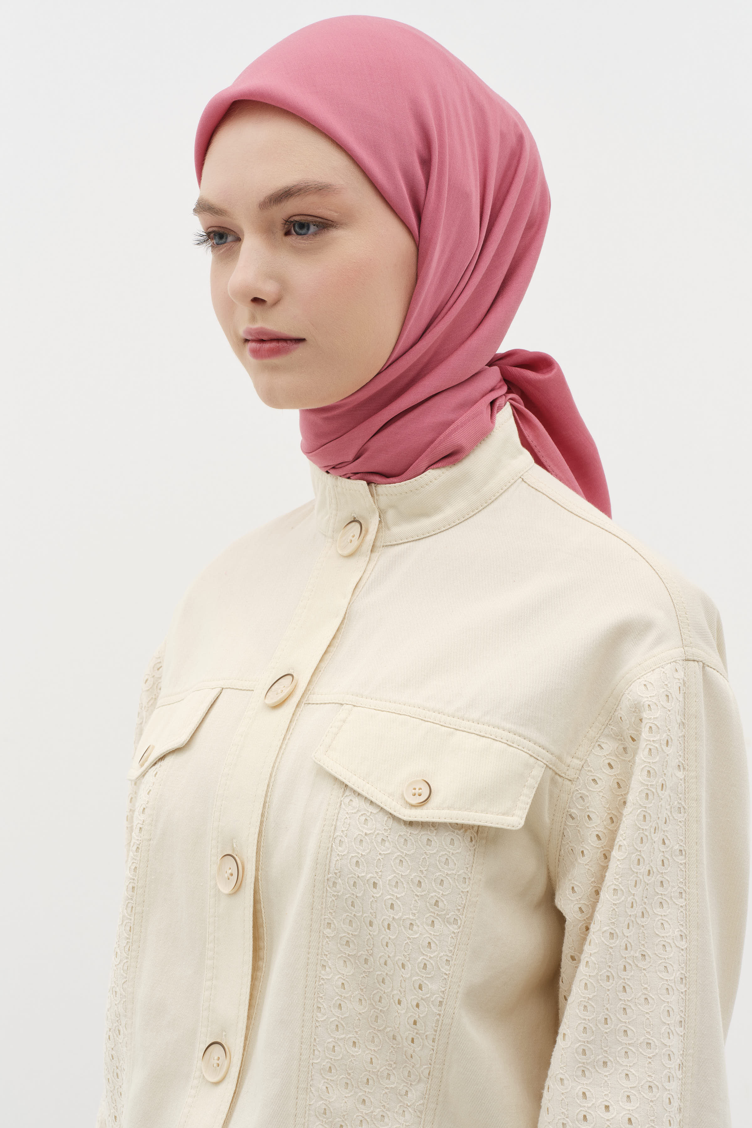 Natural Kenar Detaylı Eşarp - Gül Kurusu TUGBA