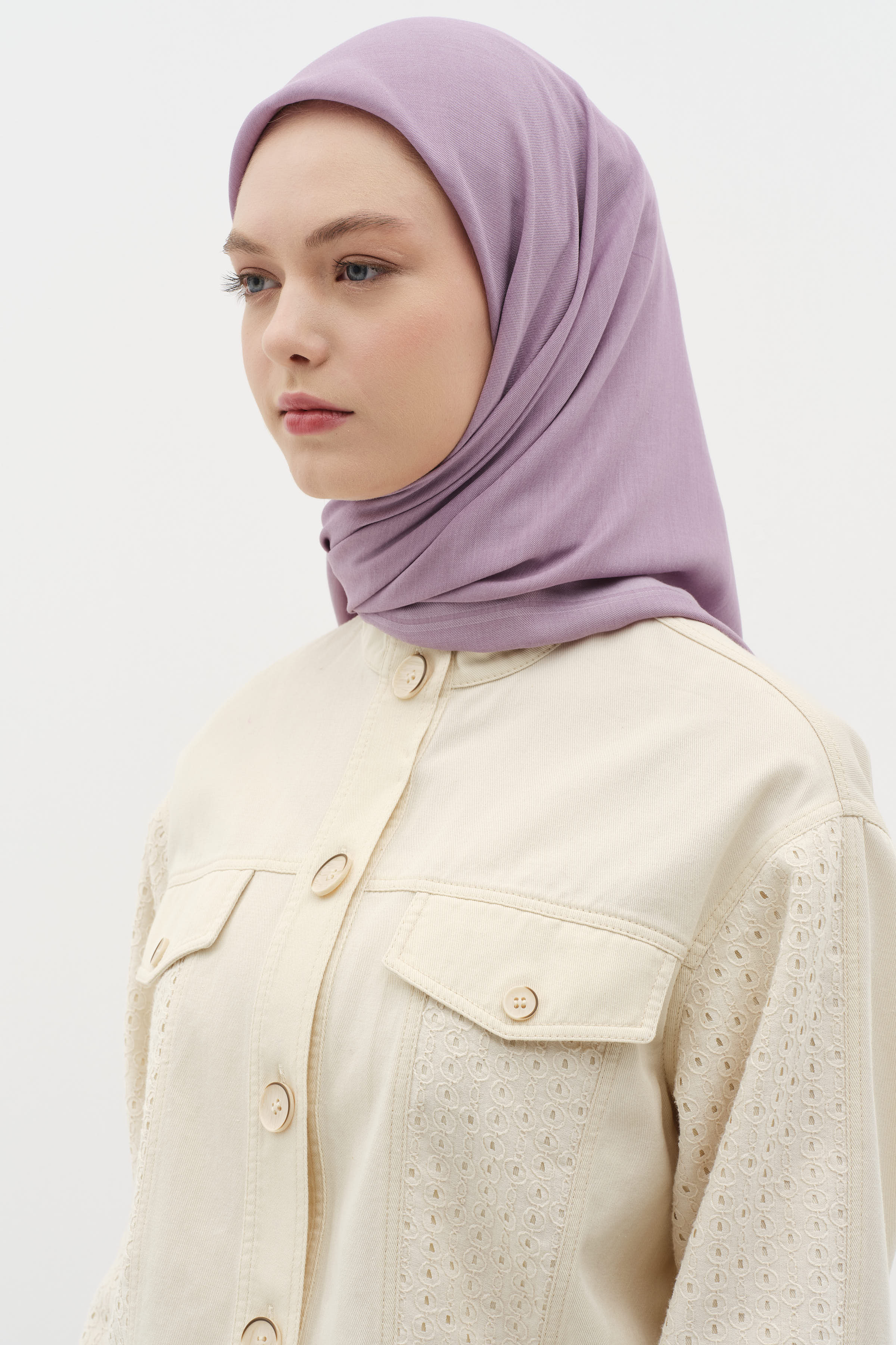 Natural Kenar Detaylı Eşarp - Mor TUGBA