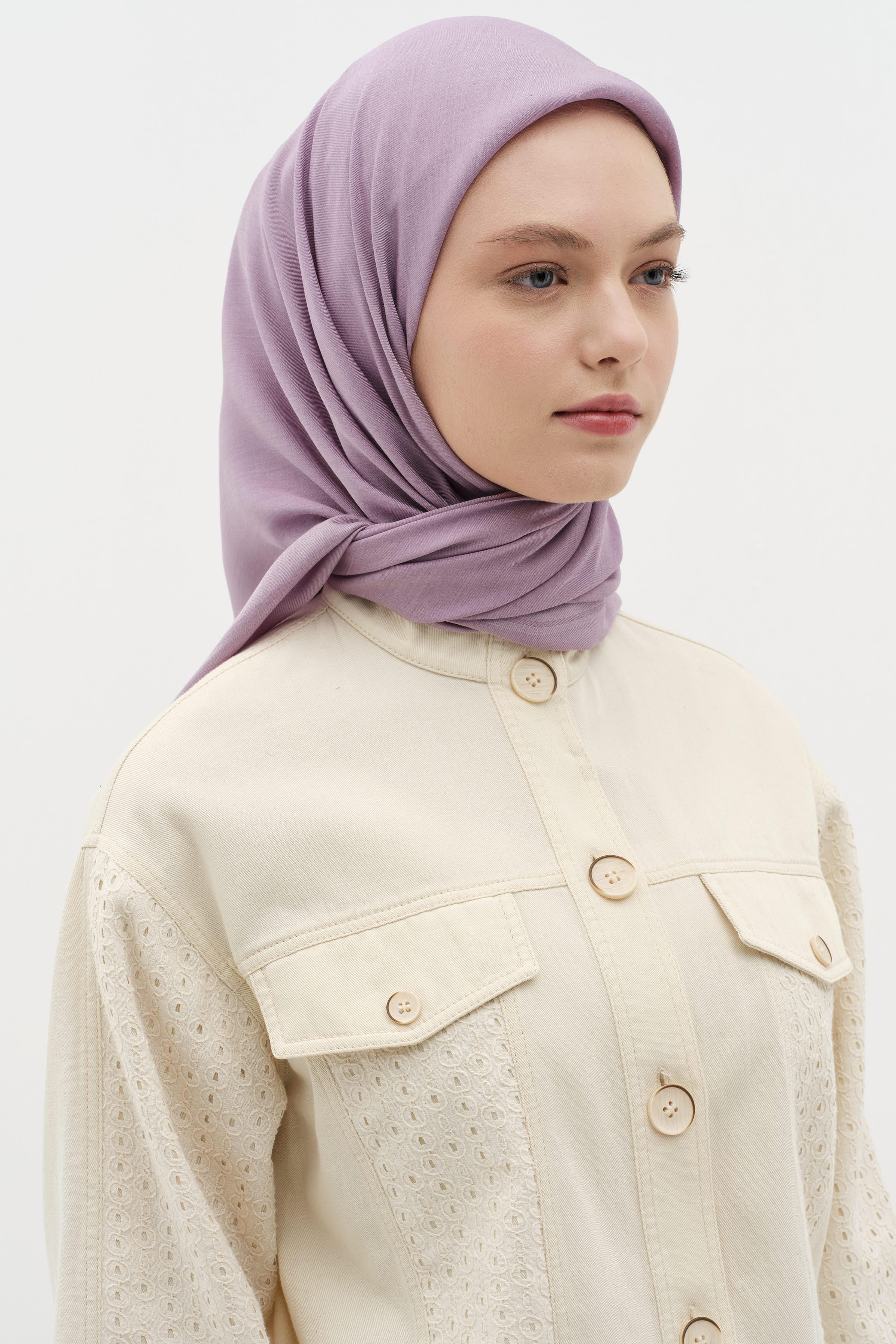 Natural Kenar Detaylı Eşarp - Mor TUGBA