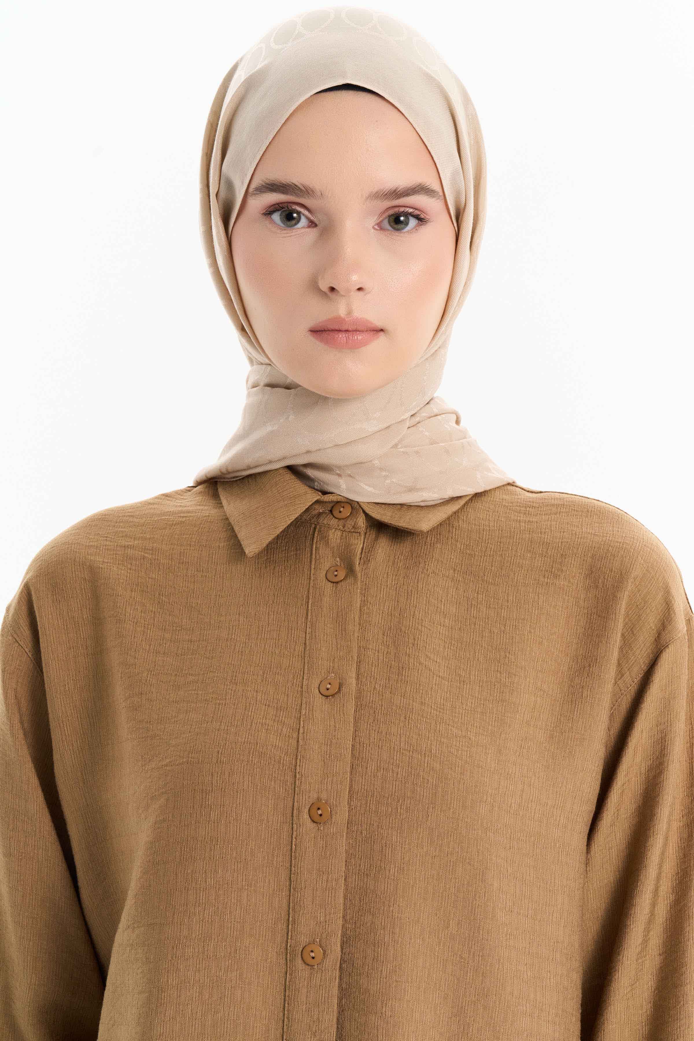 Natural T Desen Şal - Bej TUGBA