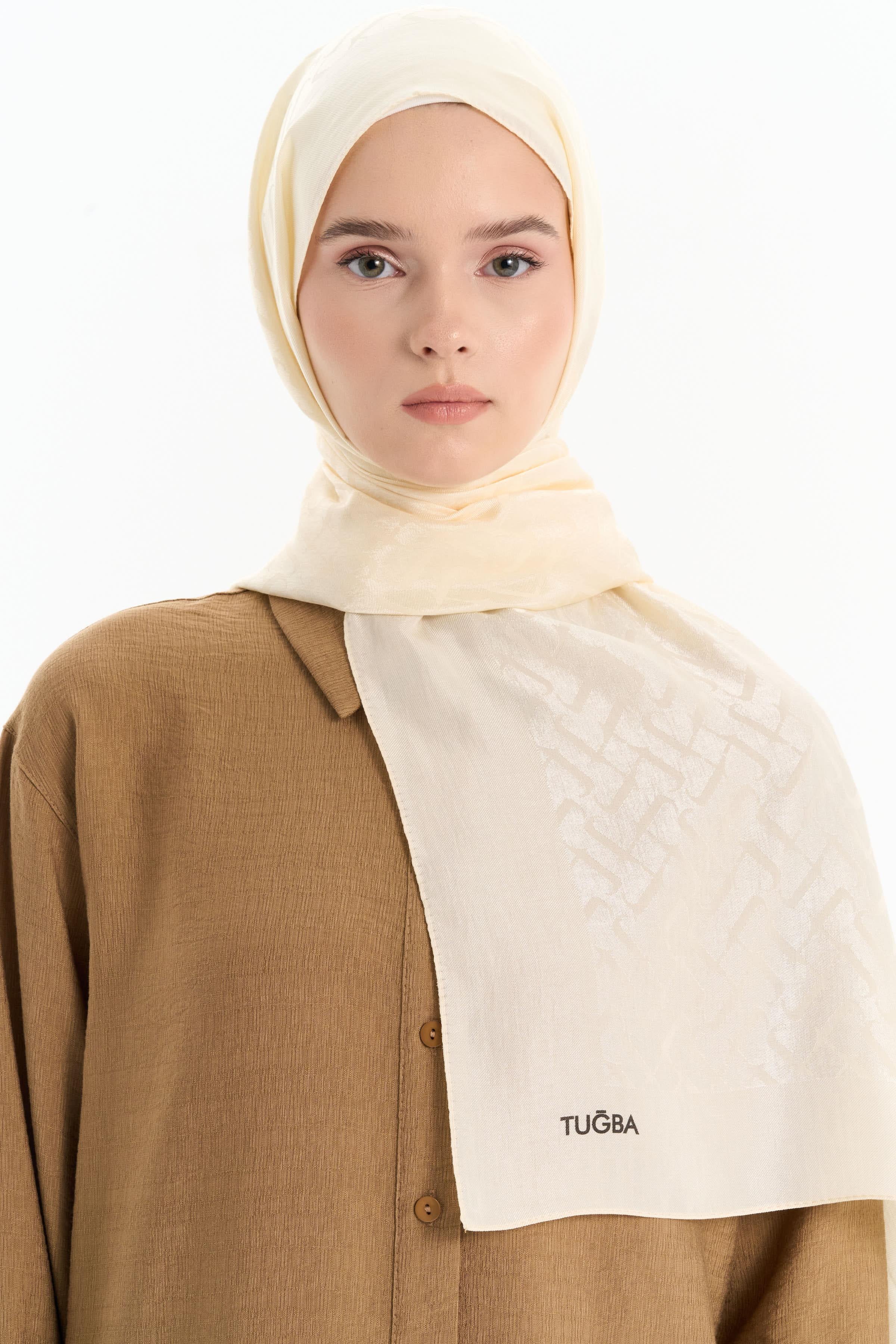 Natural T Desen Şal - Ekru TUGBA