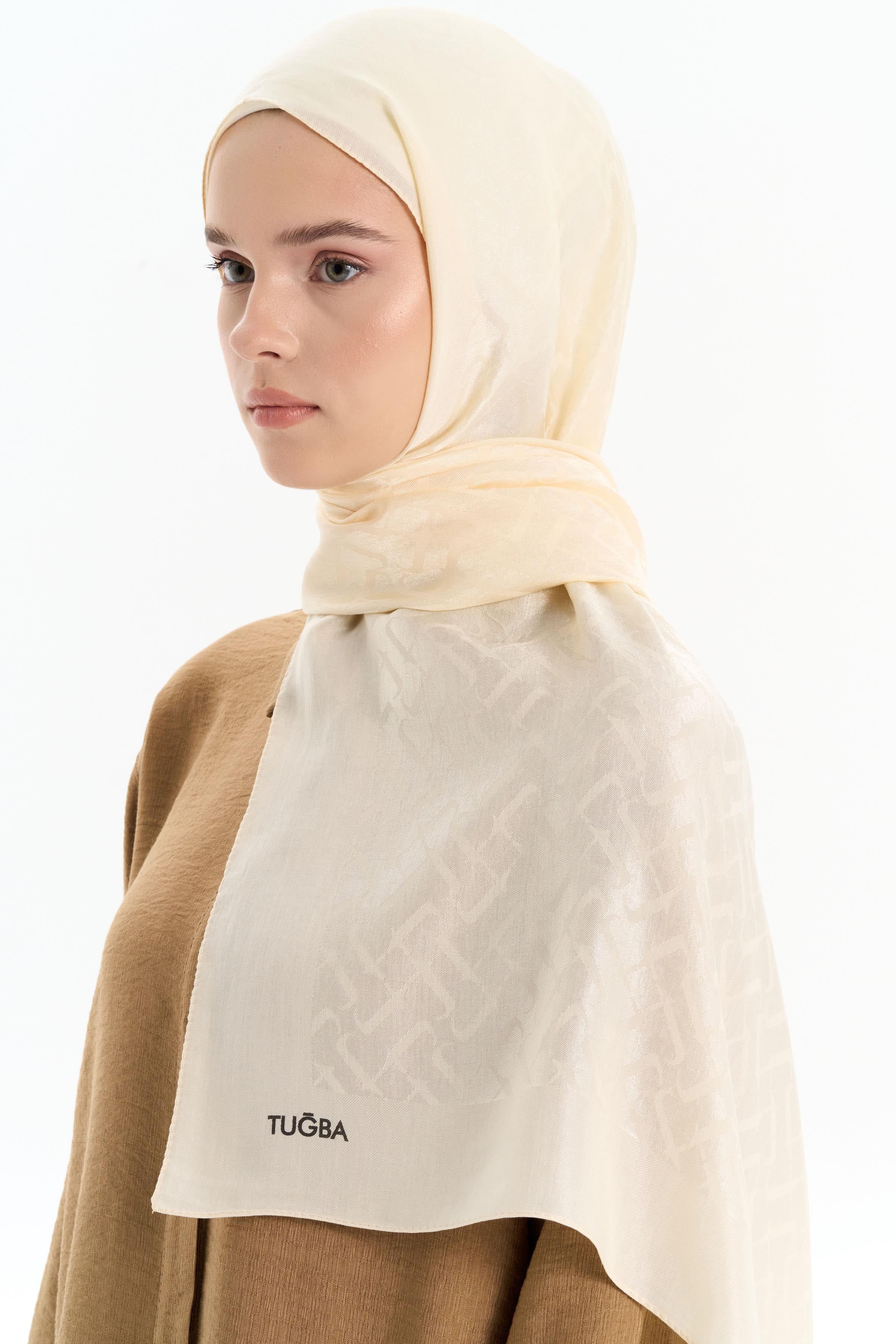 Natural T Desen Şal - Ekru TUGBA