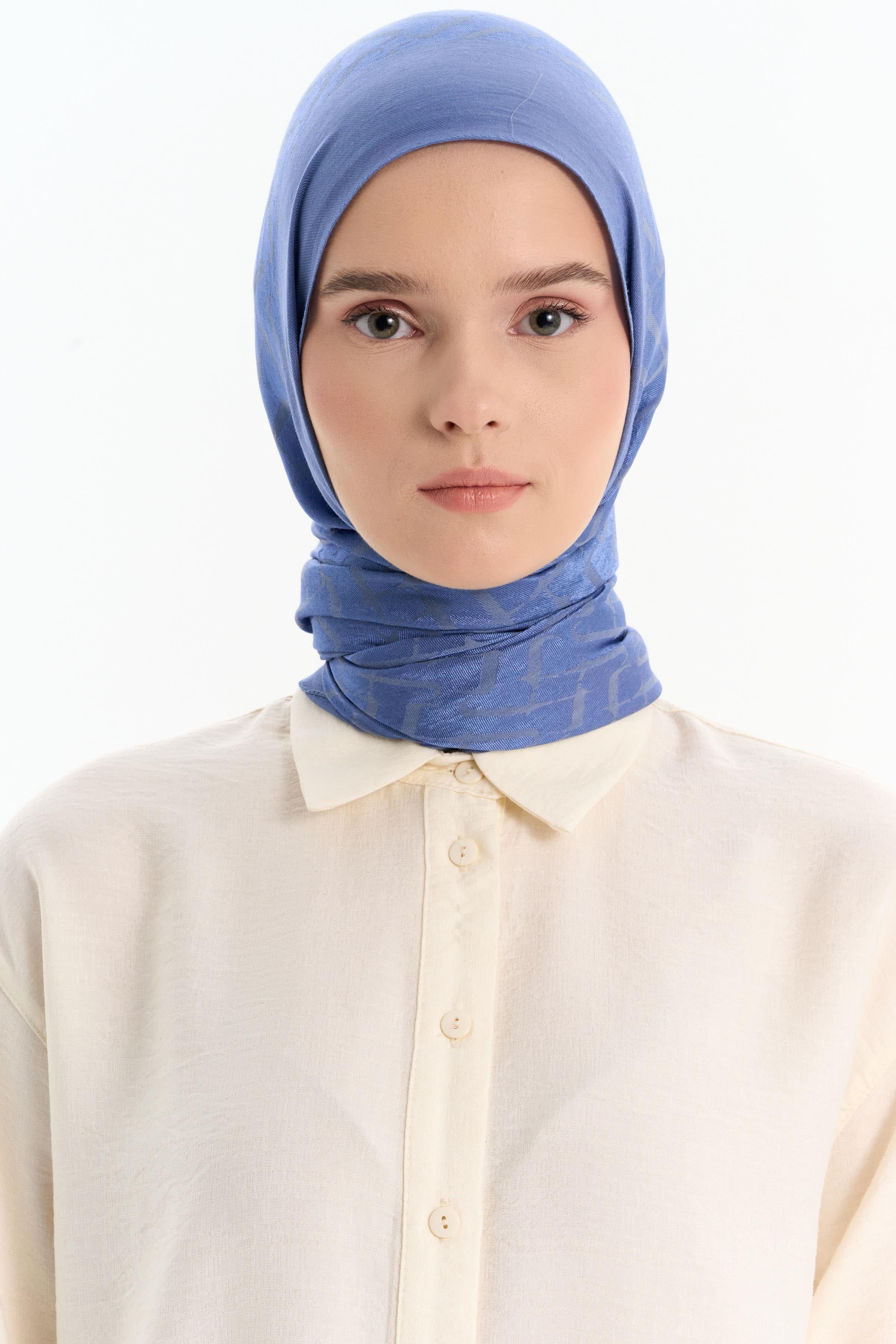 Natural T Desen Şal - İndigo TUGBA