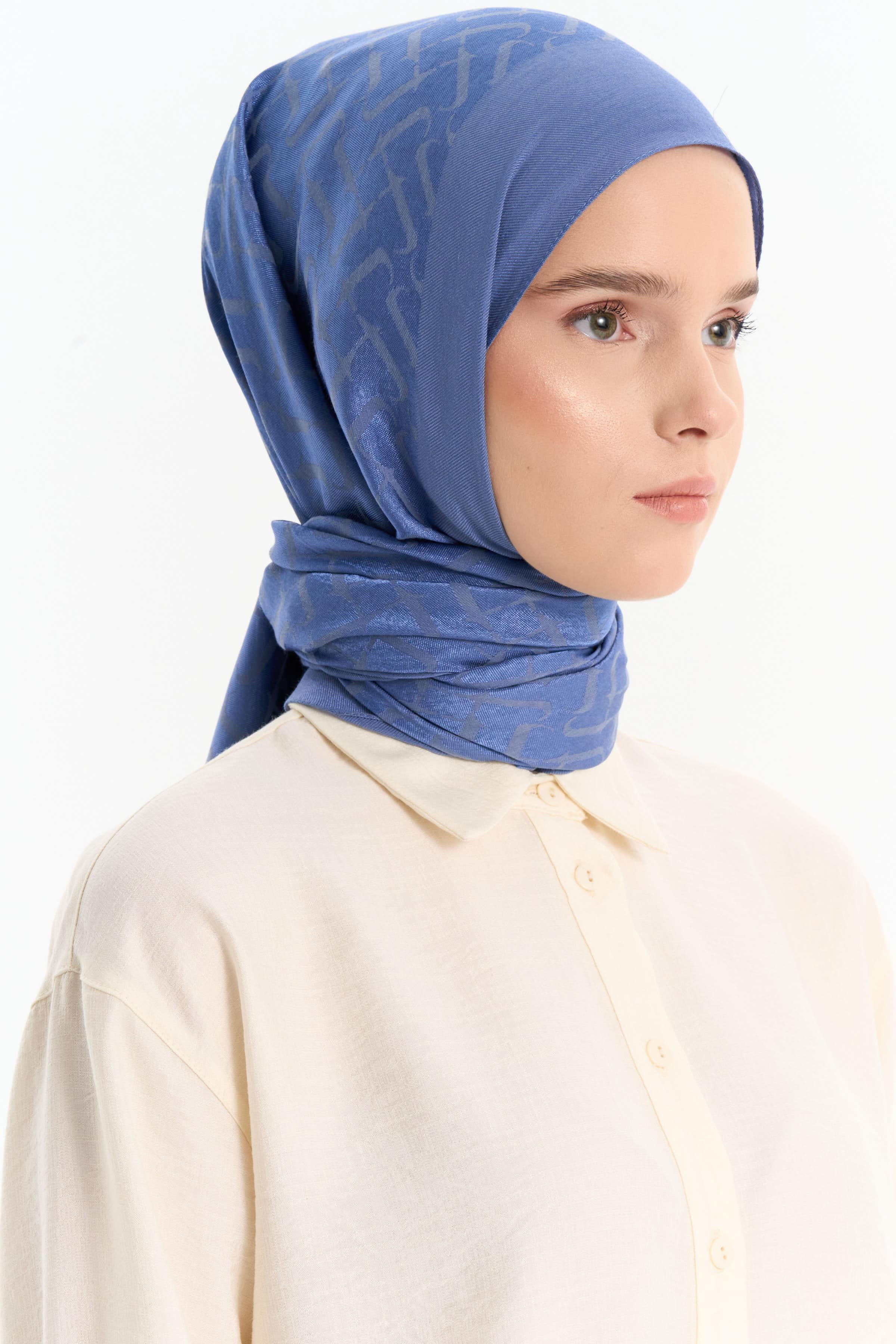 Natural T Desen Şal - İndigo TUGBA