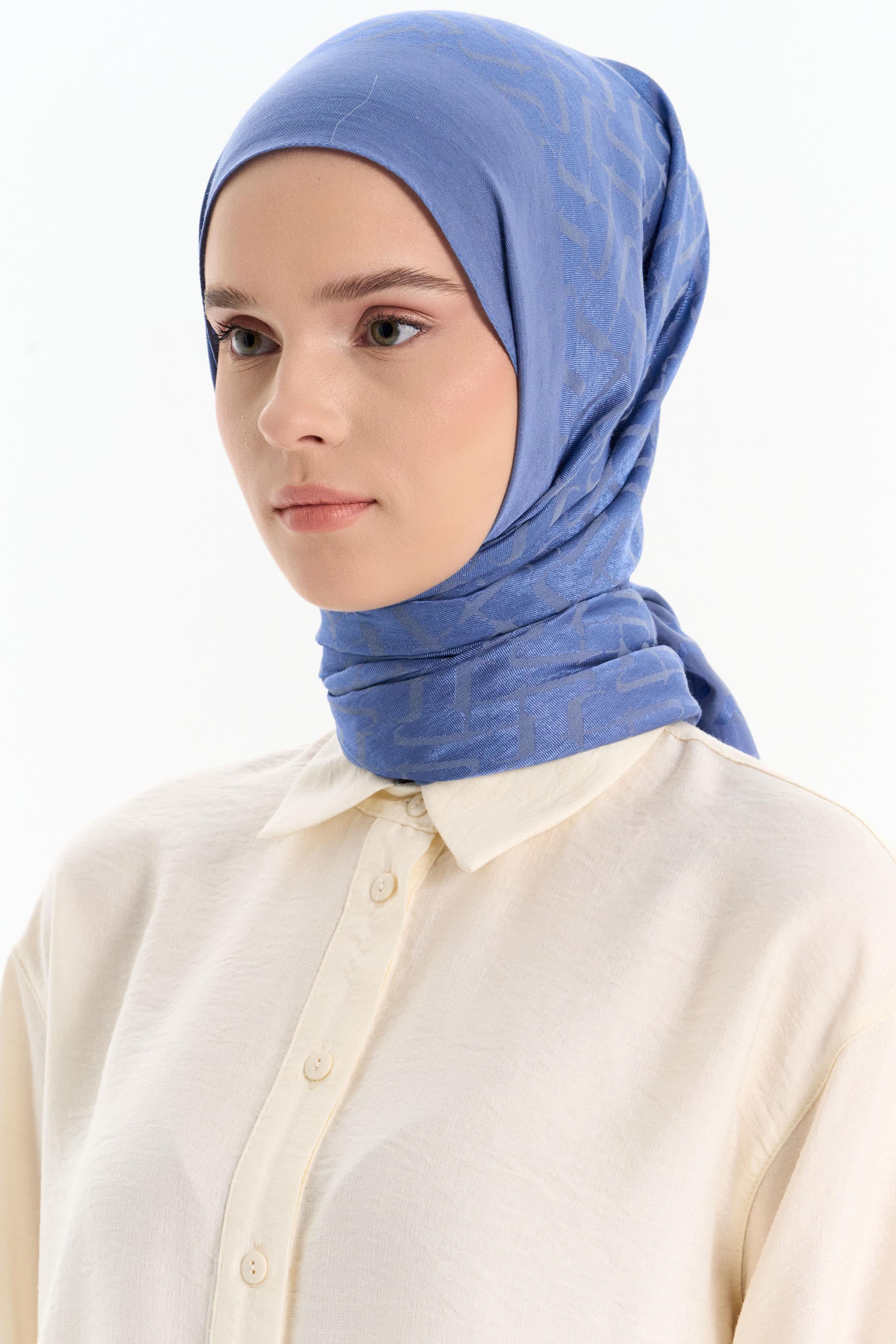 Natural T Desen Şal - İndigo TUGBA