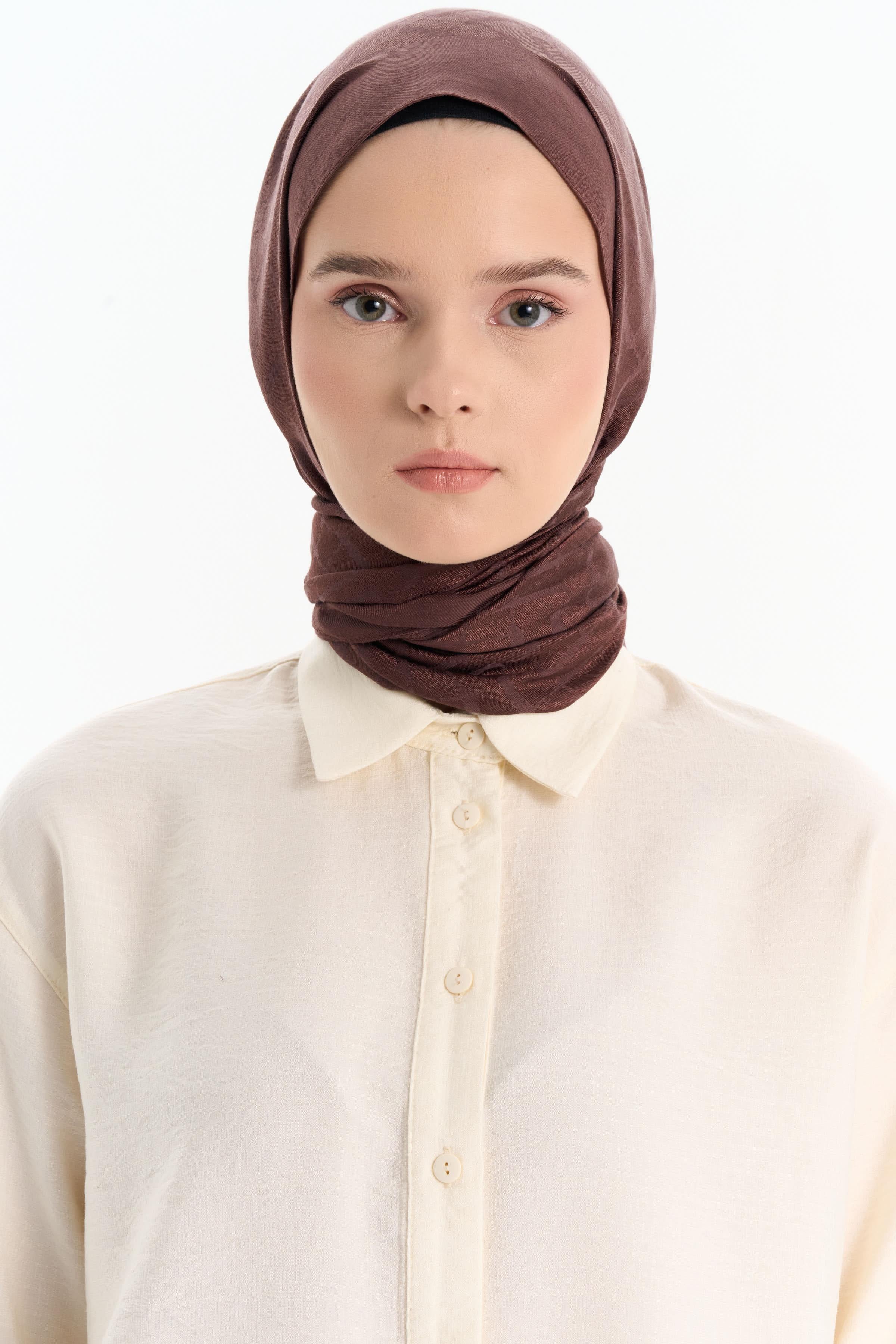 Natural T Desen Şal - Kahve TUGBA