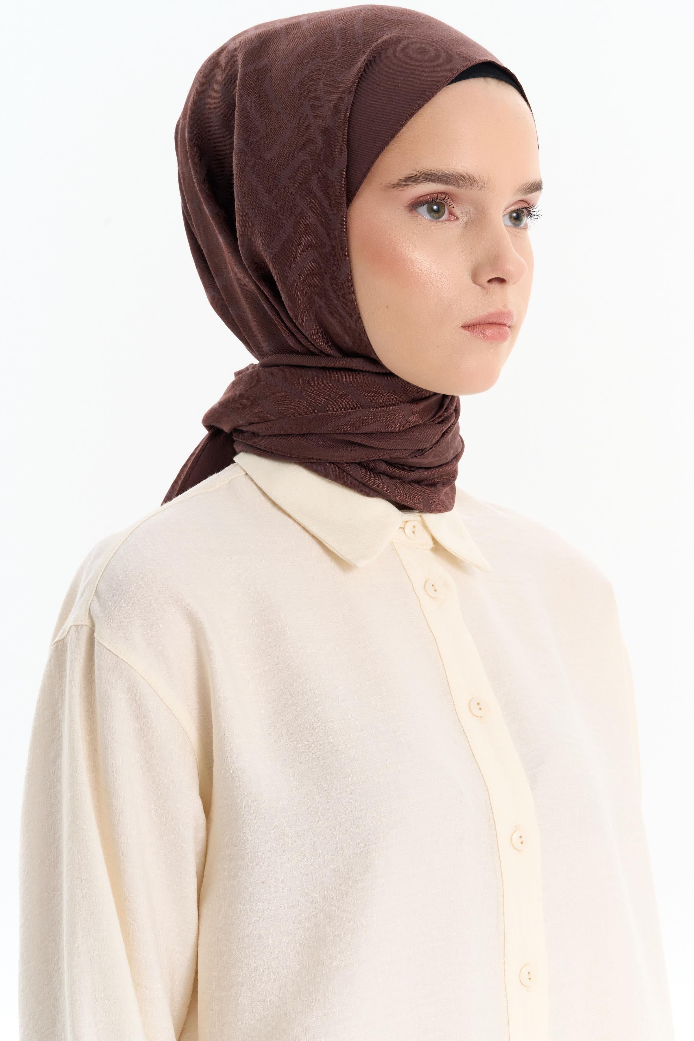 Natural T Desen Şal - Kahve TUGBA