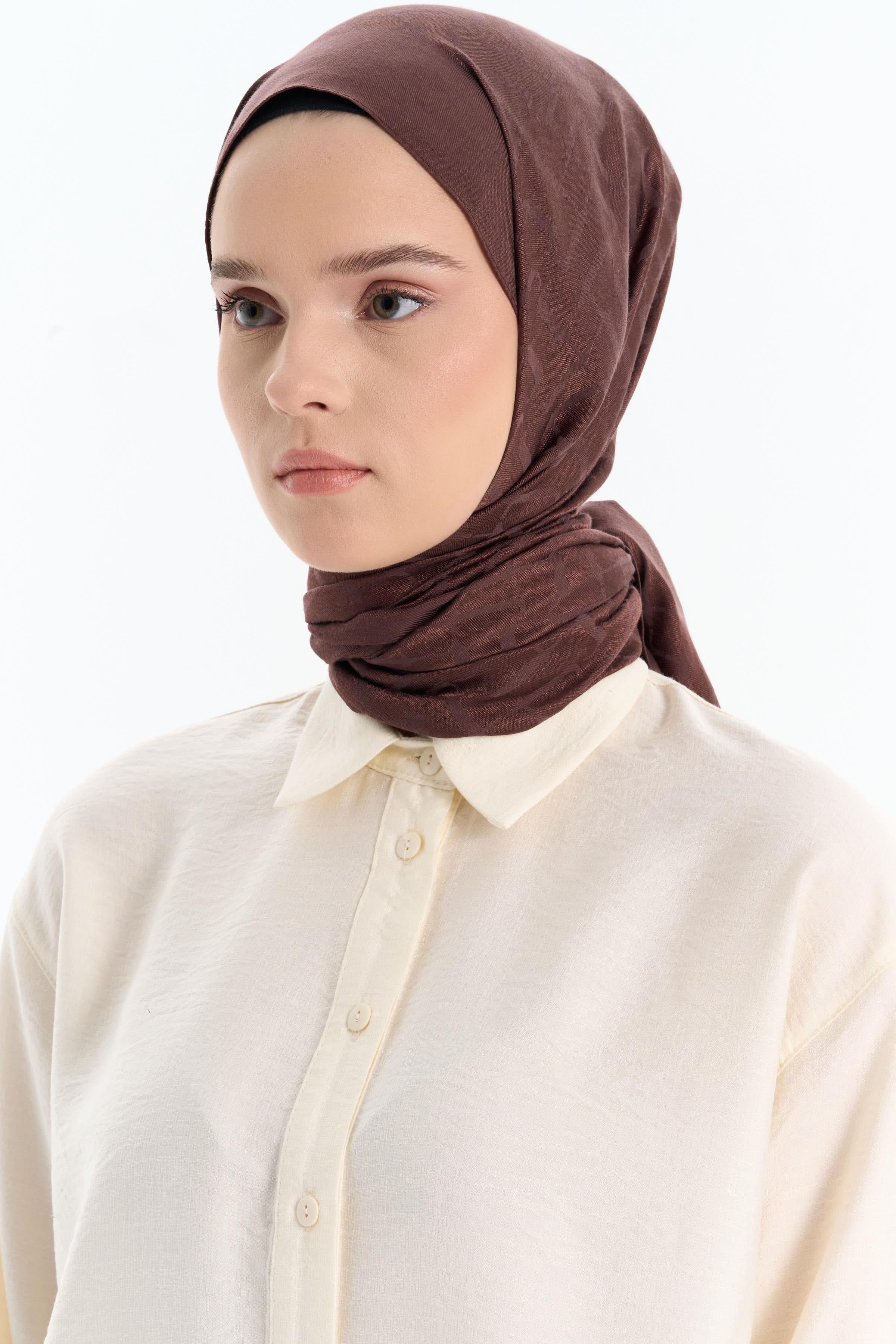 Natural T Desen Şal - Kahve TUGBA