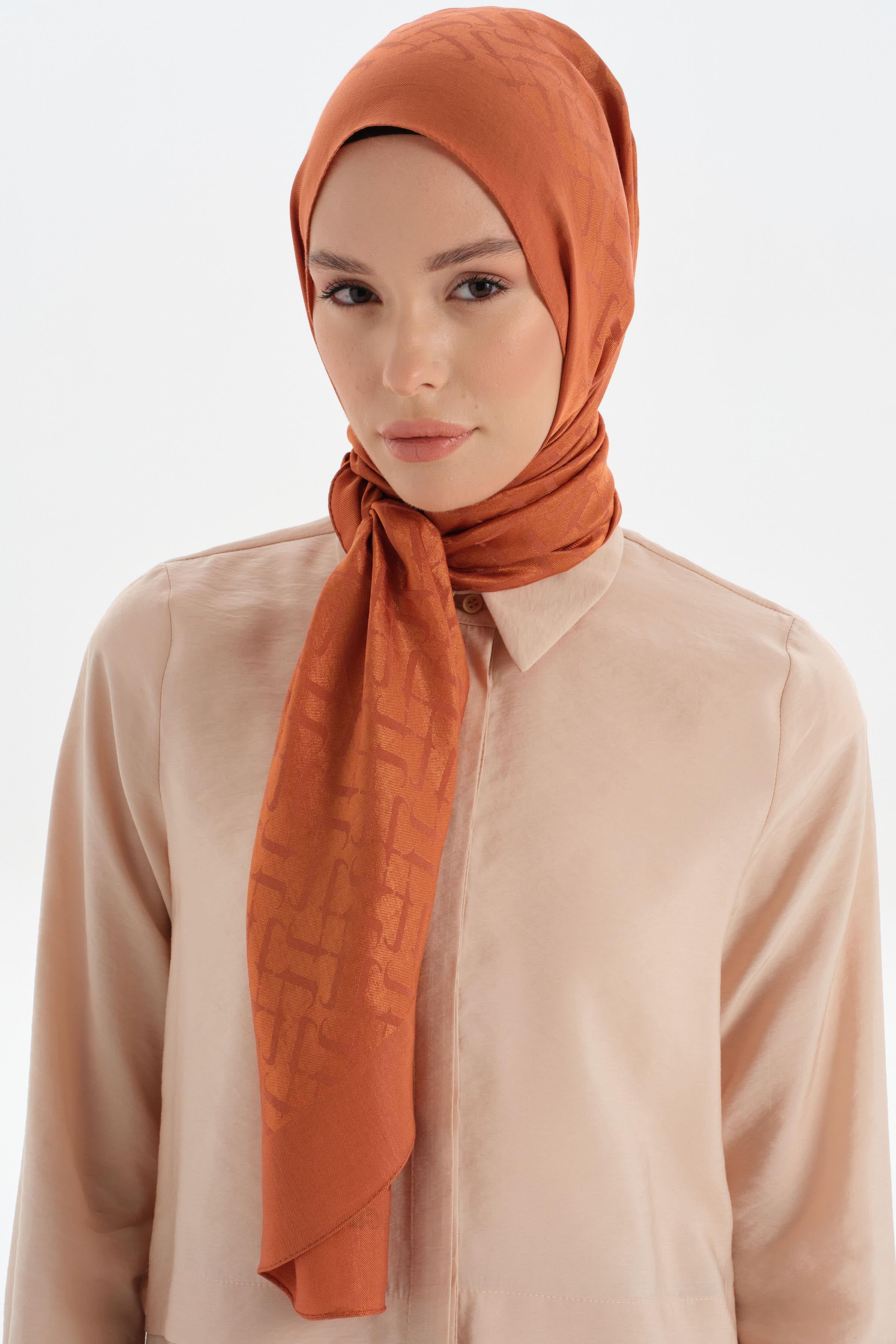 Natural T Desen Şal - Kiremit TUGBA