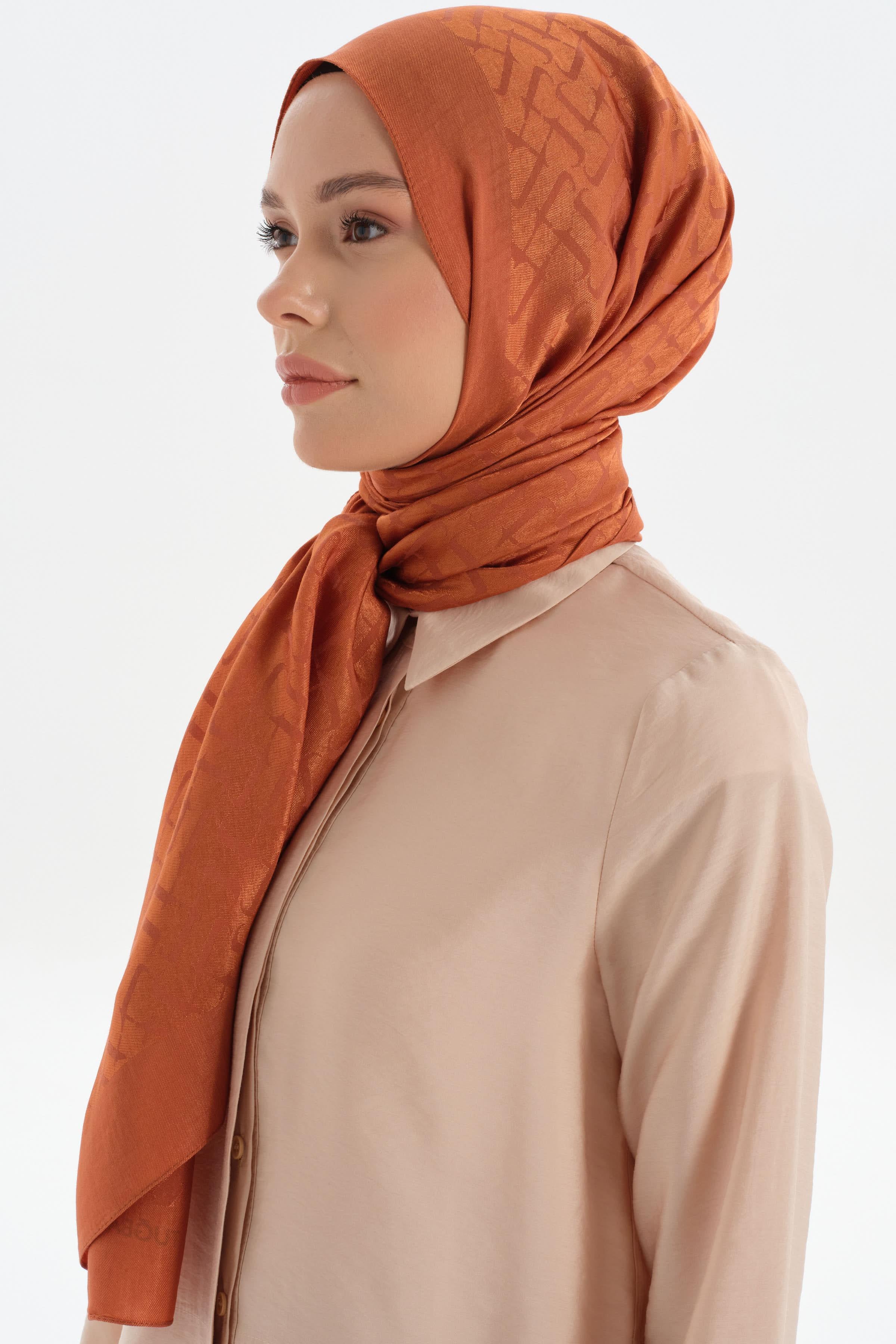 Natural T Desen Şal - Kiremit TUGBA