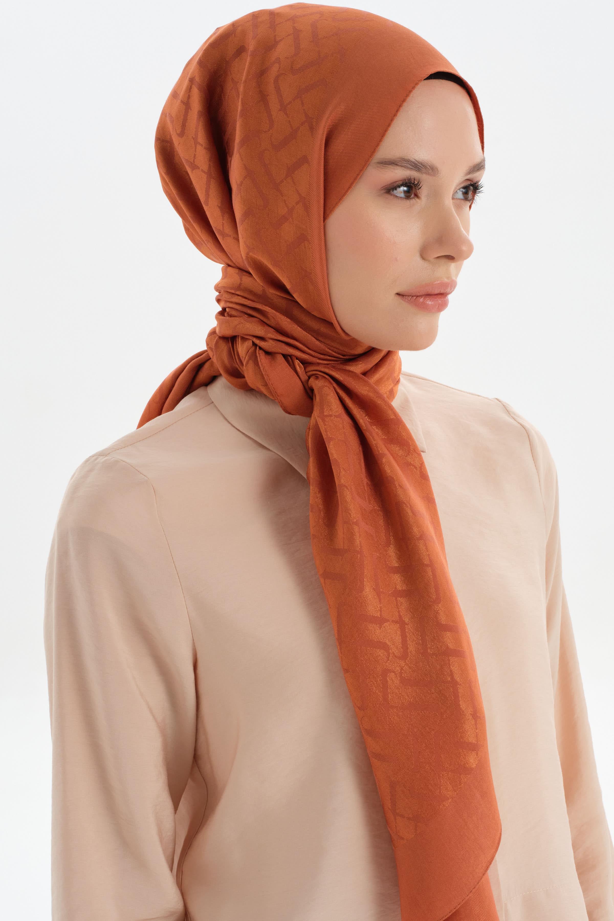 Natural T Desen Şal - Kiremit TUGBA