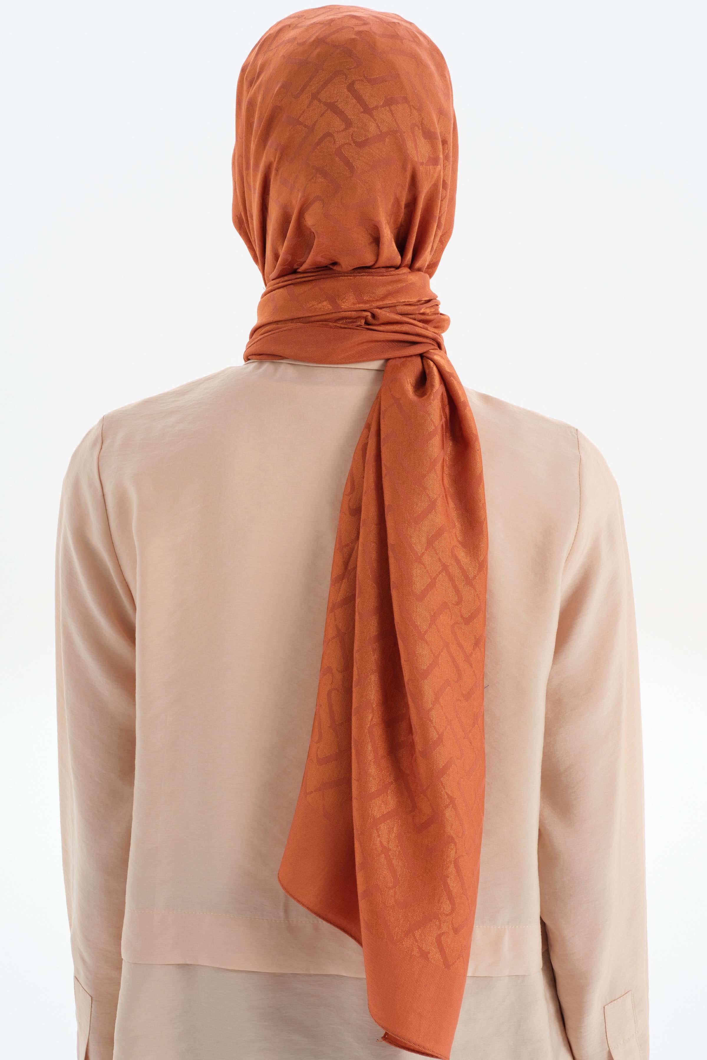 Natural T Desen Şal - Kiremit TUGBA