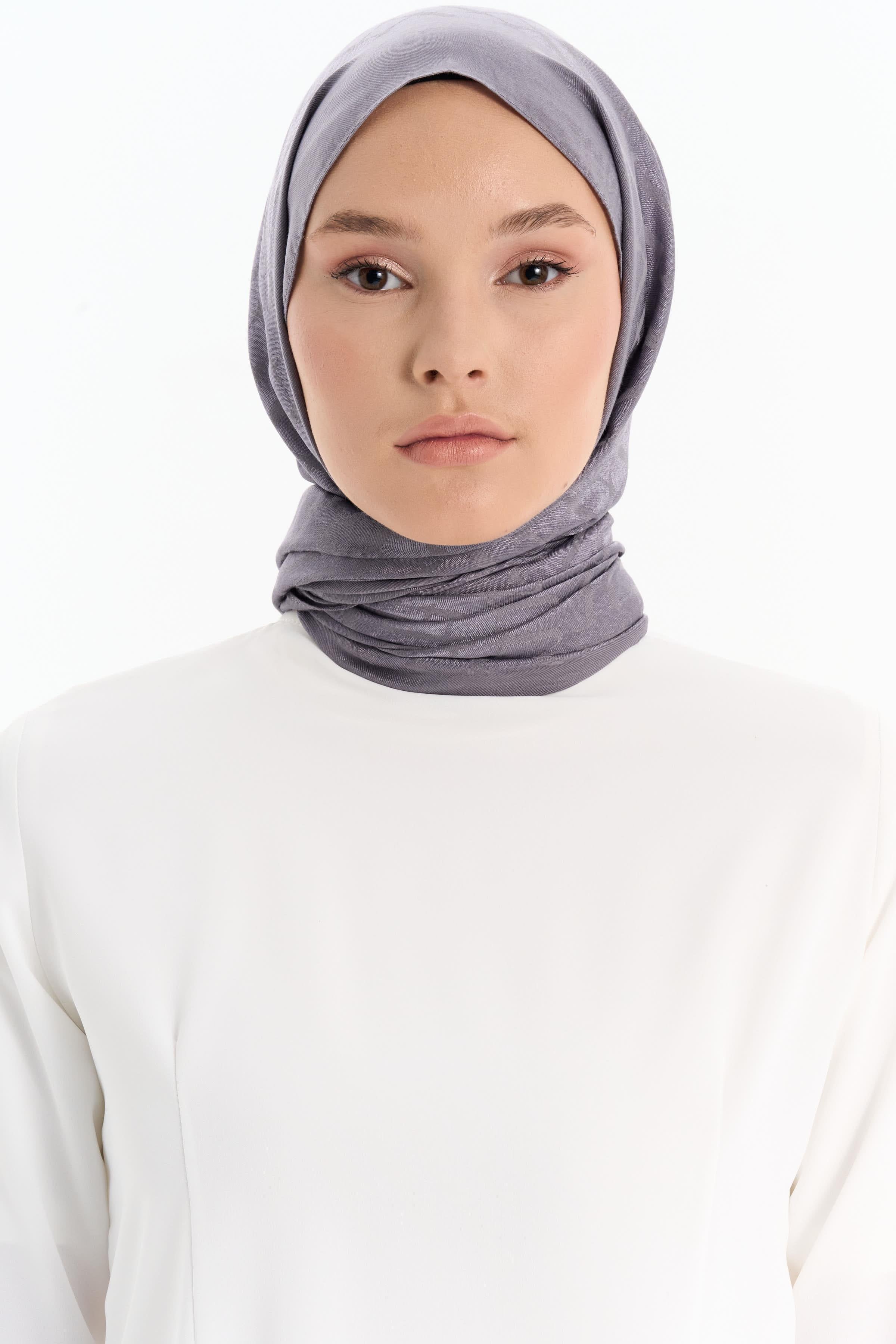 Natural T Desen Şal - Koyu Gri TUGBA