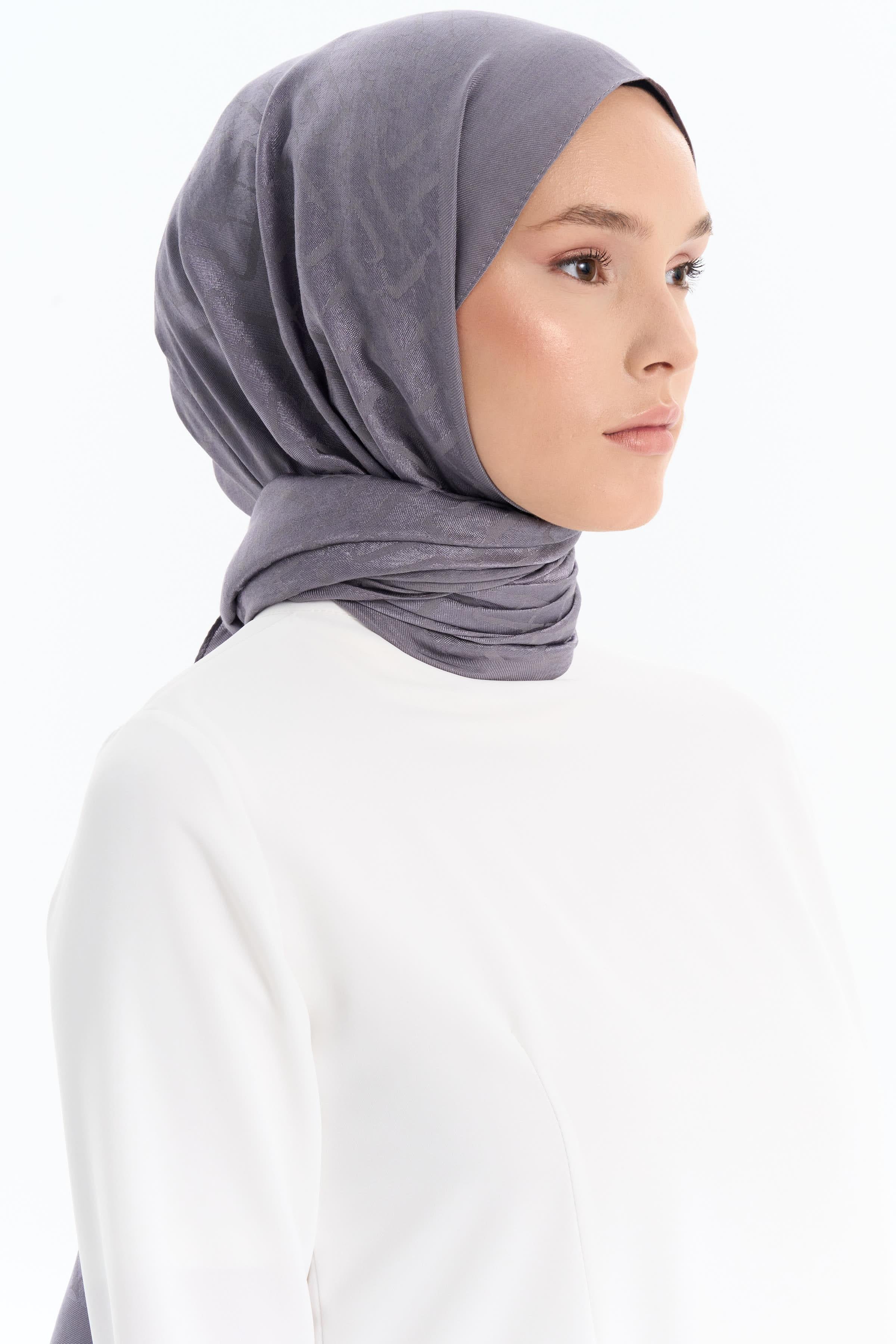 Natural T Desen Şal - Koyu Gri TUGBA