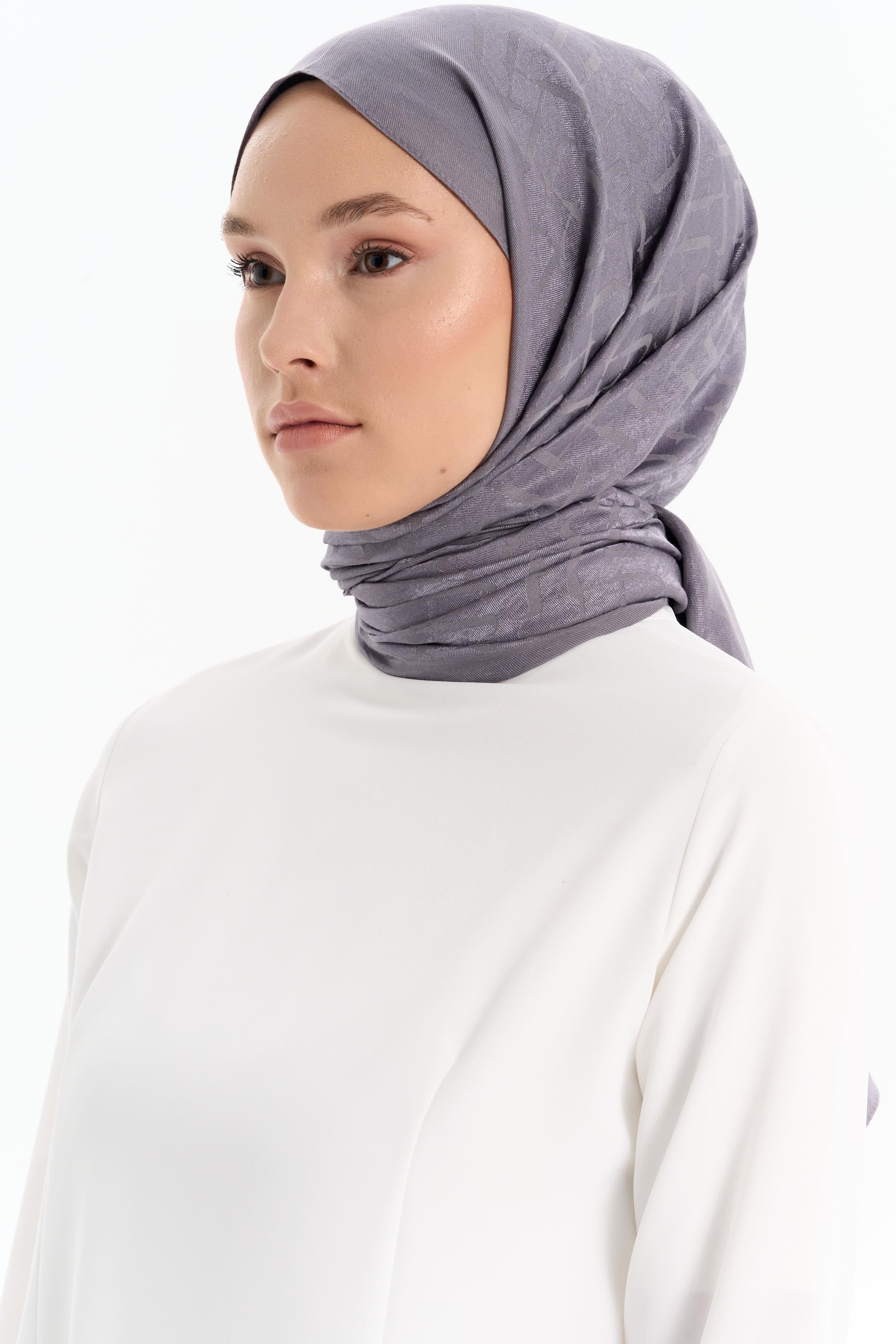 Natural T Desen Şal - Koyu Gri TUGBA