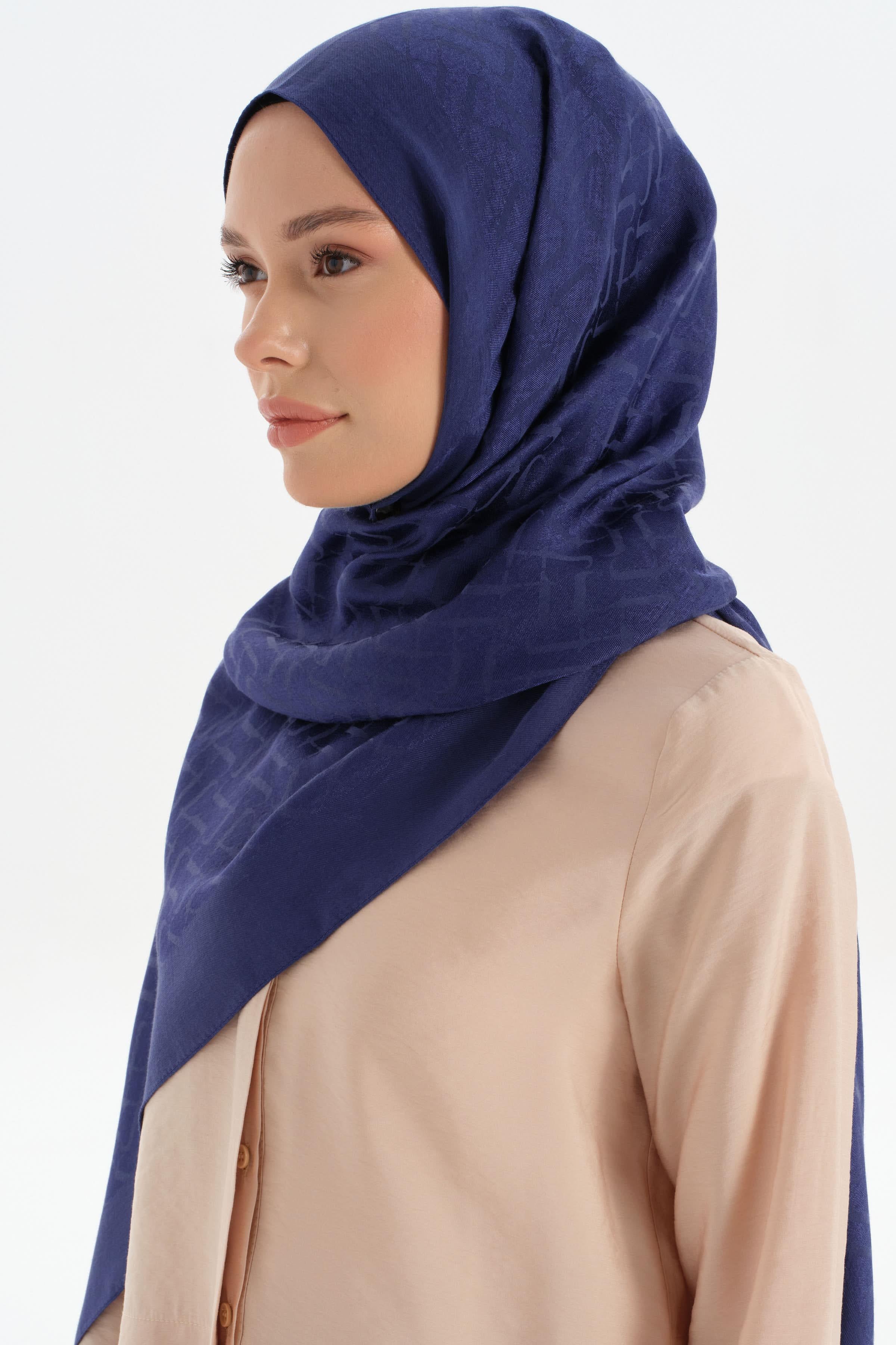 Natural T Desen Şal - Lacivert TUGBA