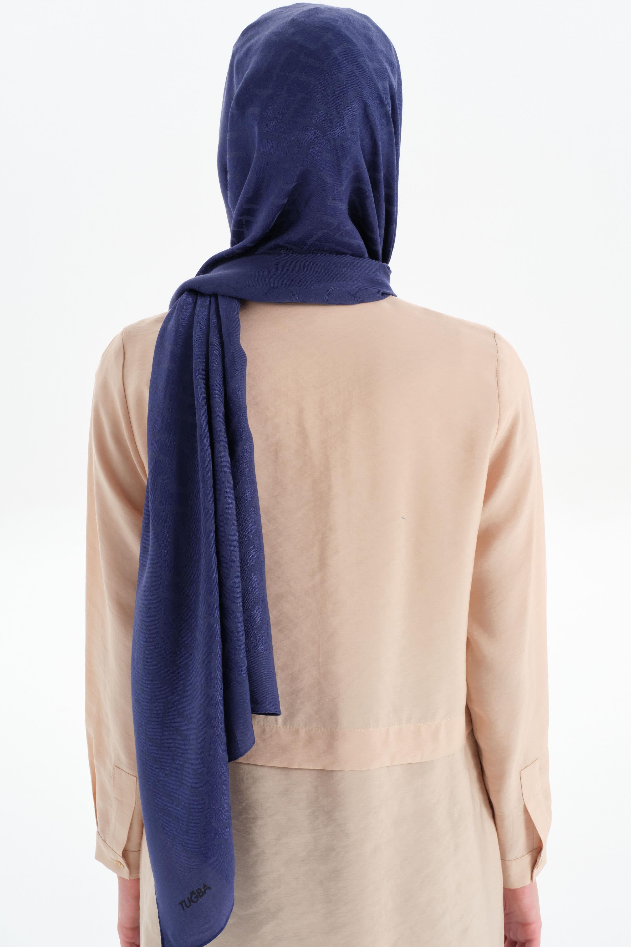 Natural T Desen Şal - Lacivert TUGBA