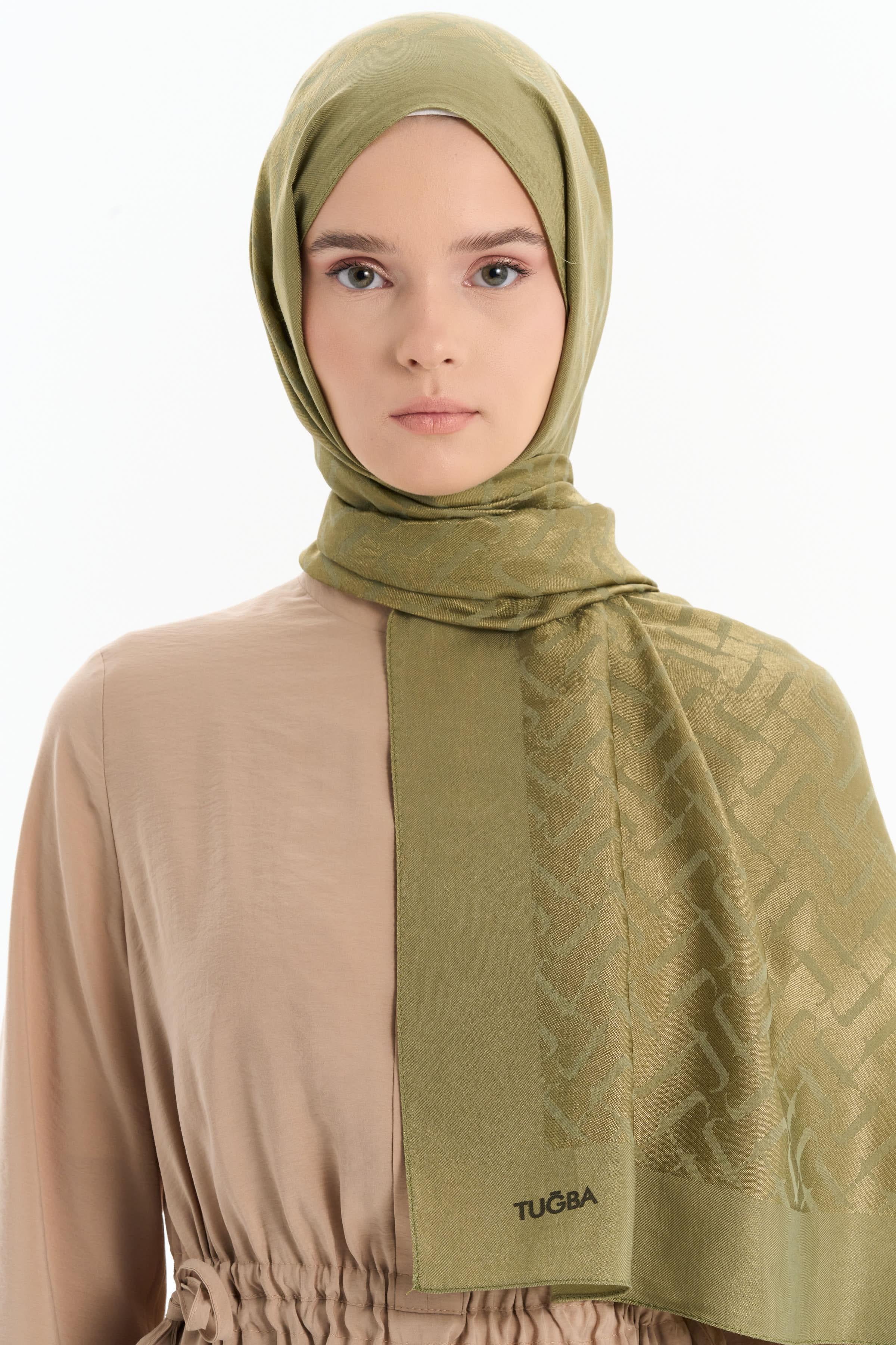 Natural T Desen Şal - Yeşil TUGBA