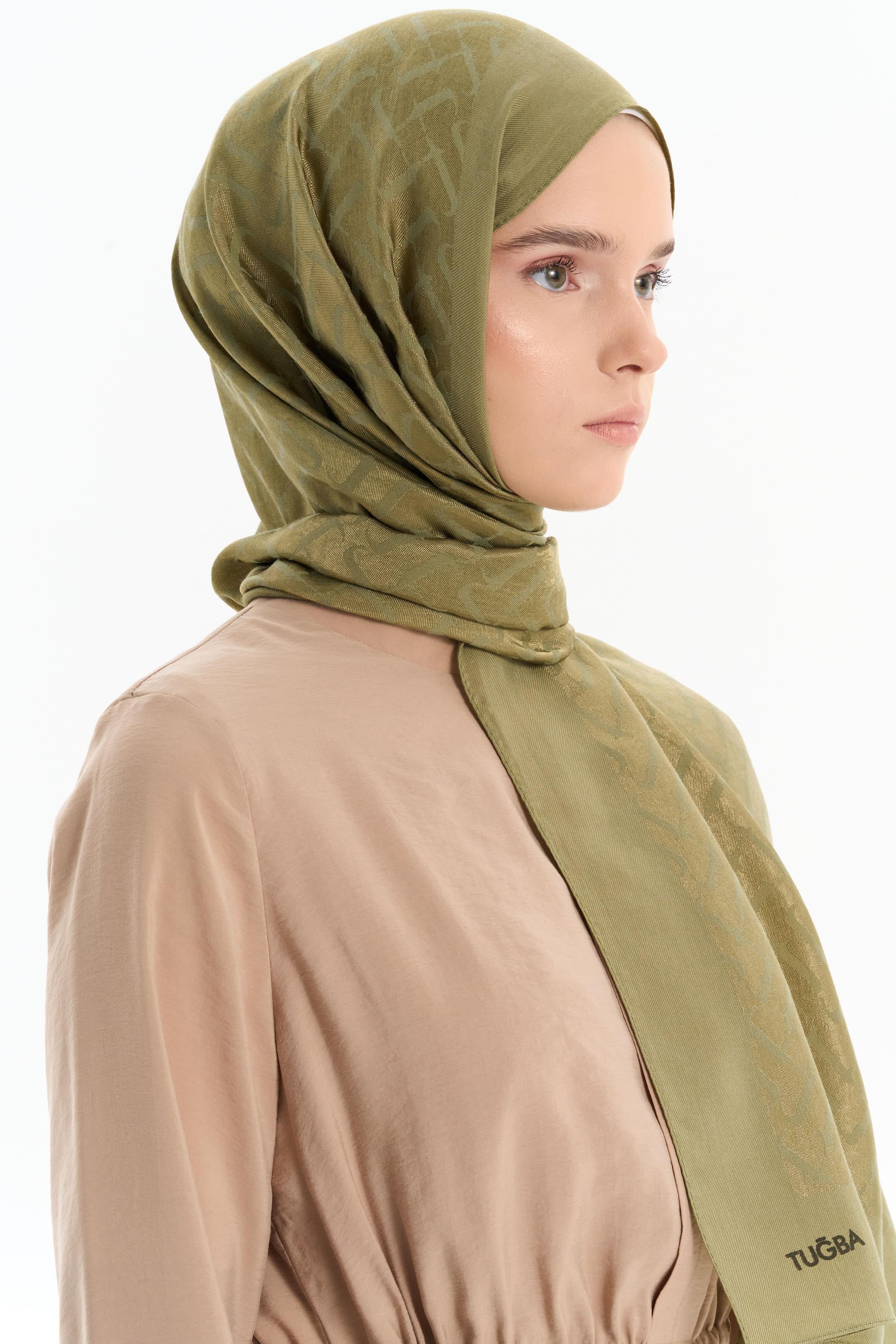 Natural T Desen Şal - Yeşil TUGBA