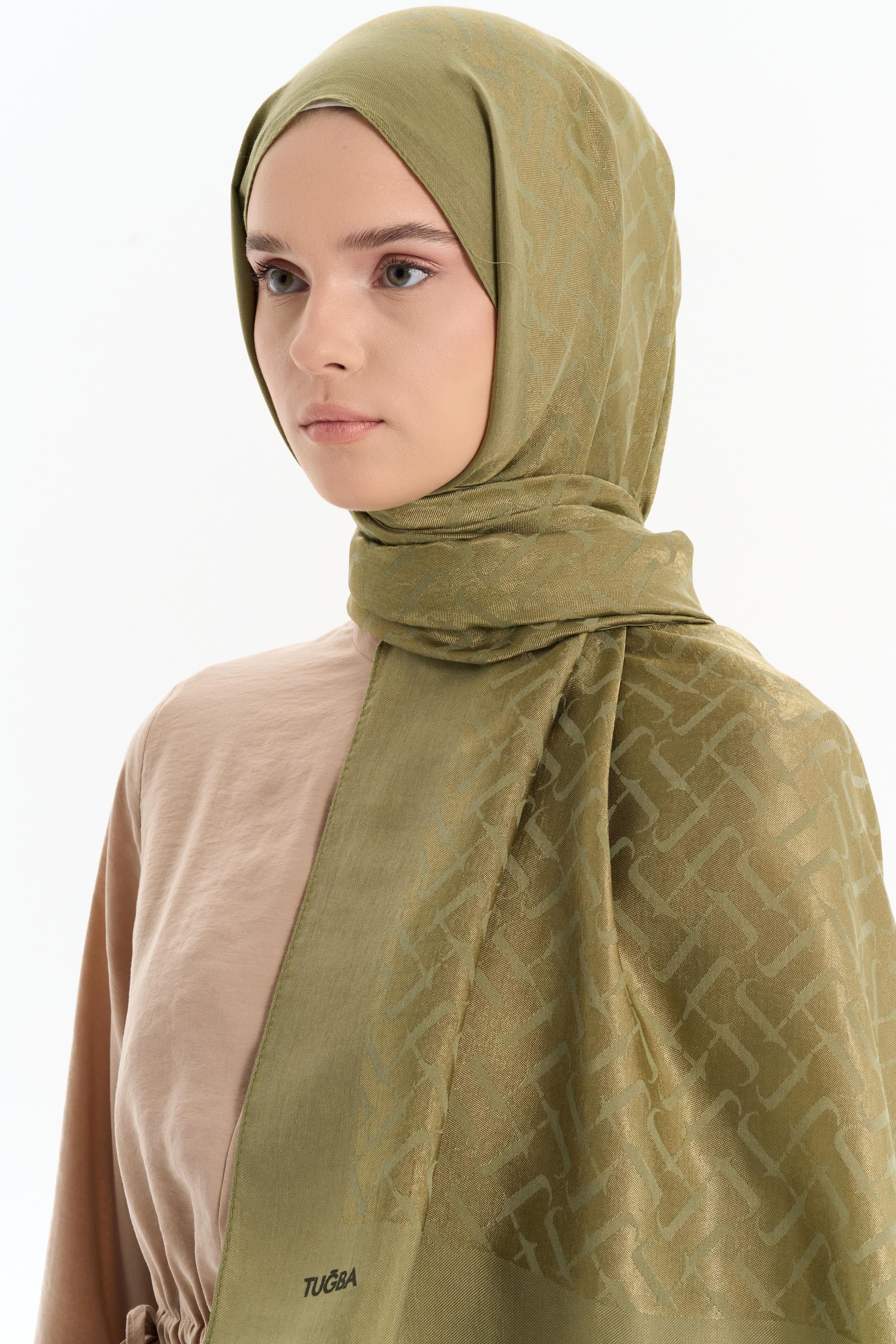 Natural T Desen Şal - Yeşil TUGBA