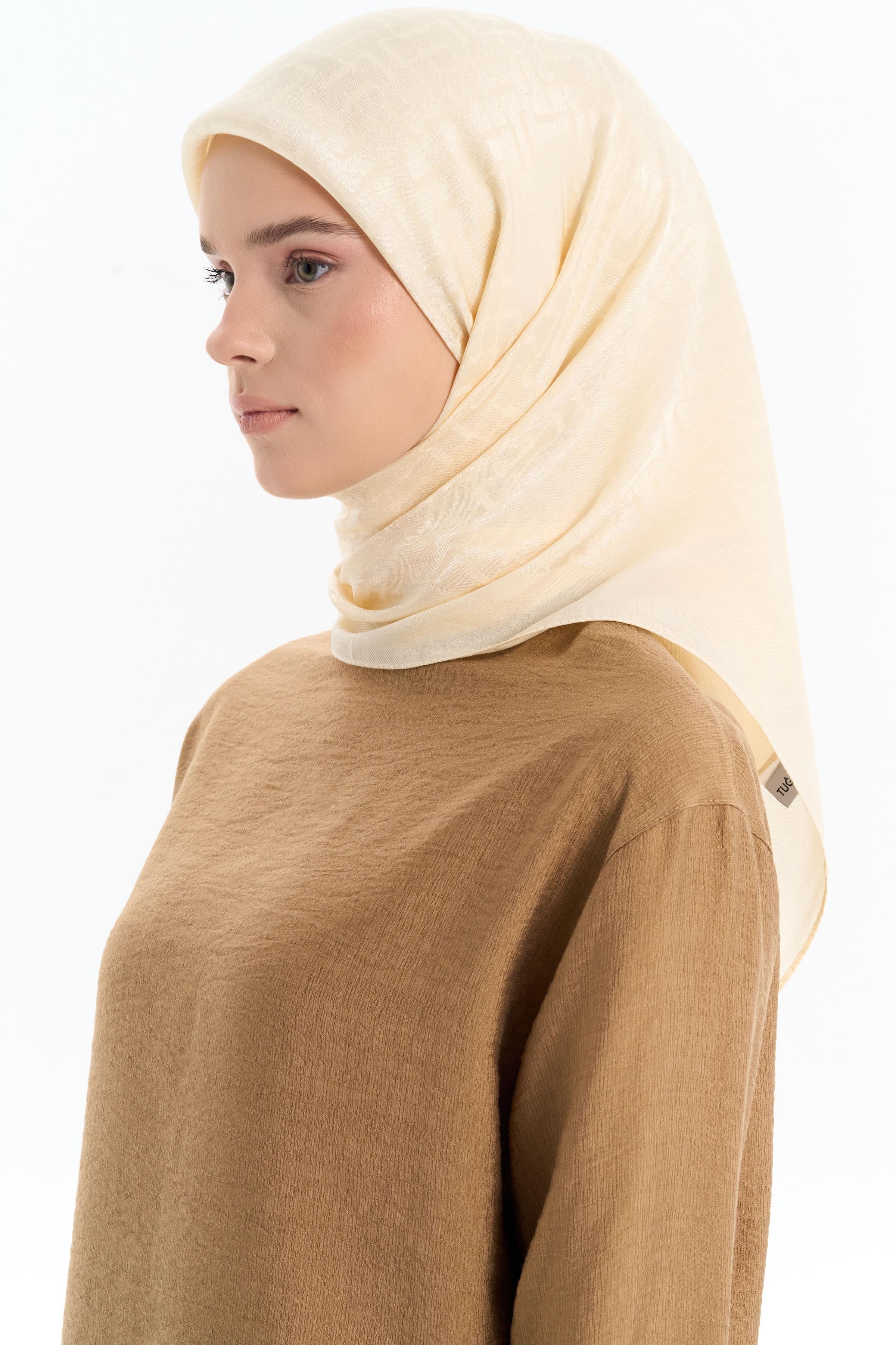 Natural T Logolu Eşarp - Ekru TUGBA
