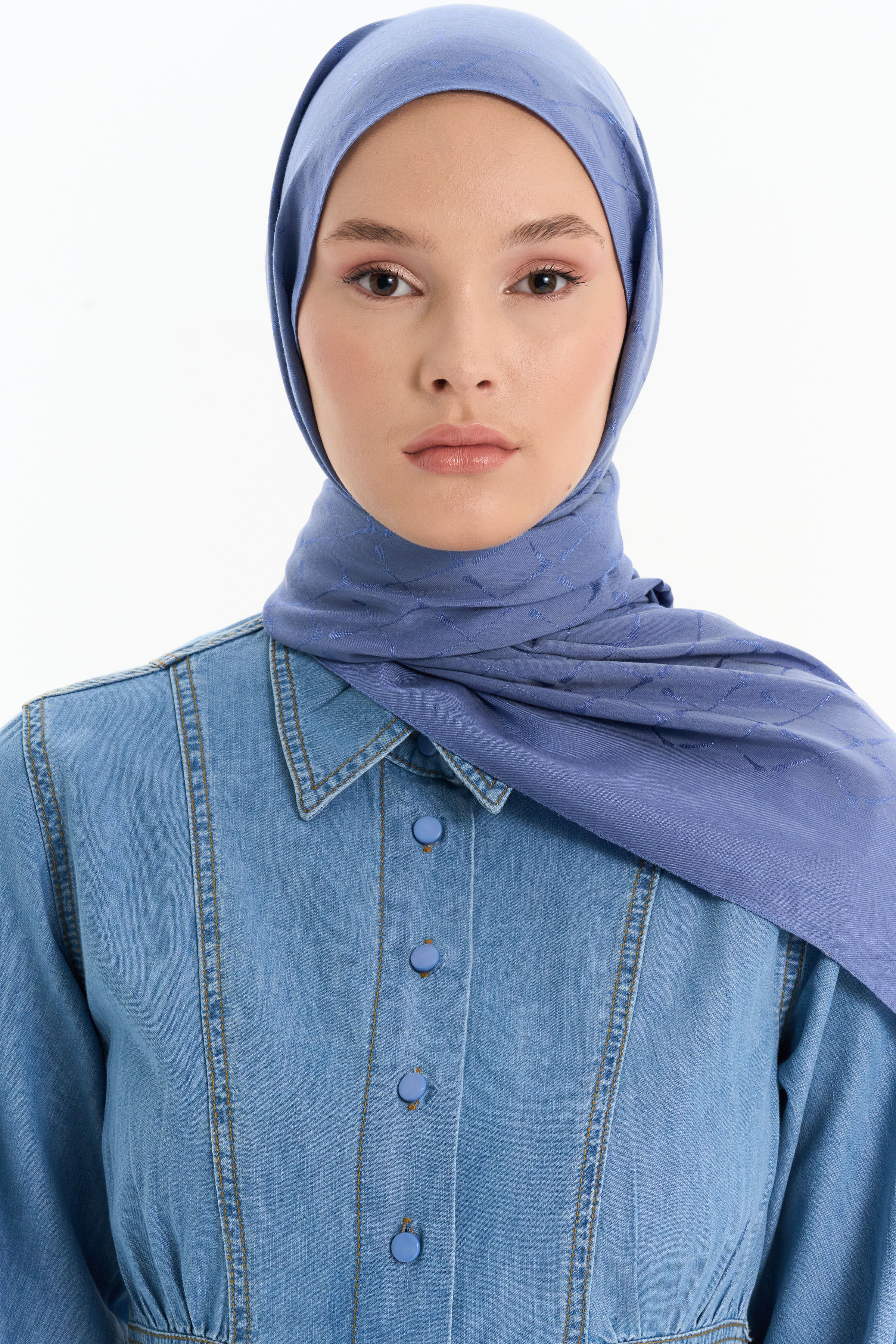 Natural T Logolu Eşarp - İndigo TUGBA