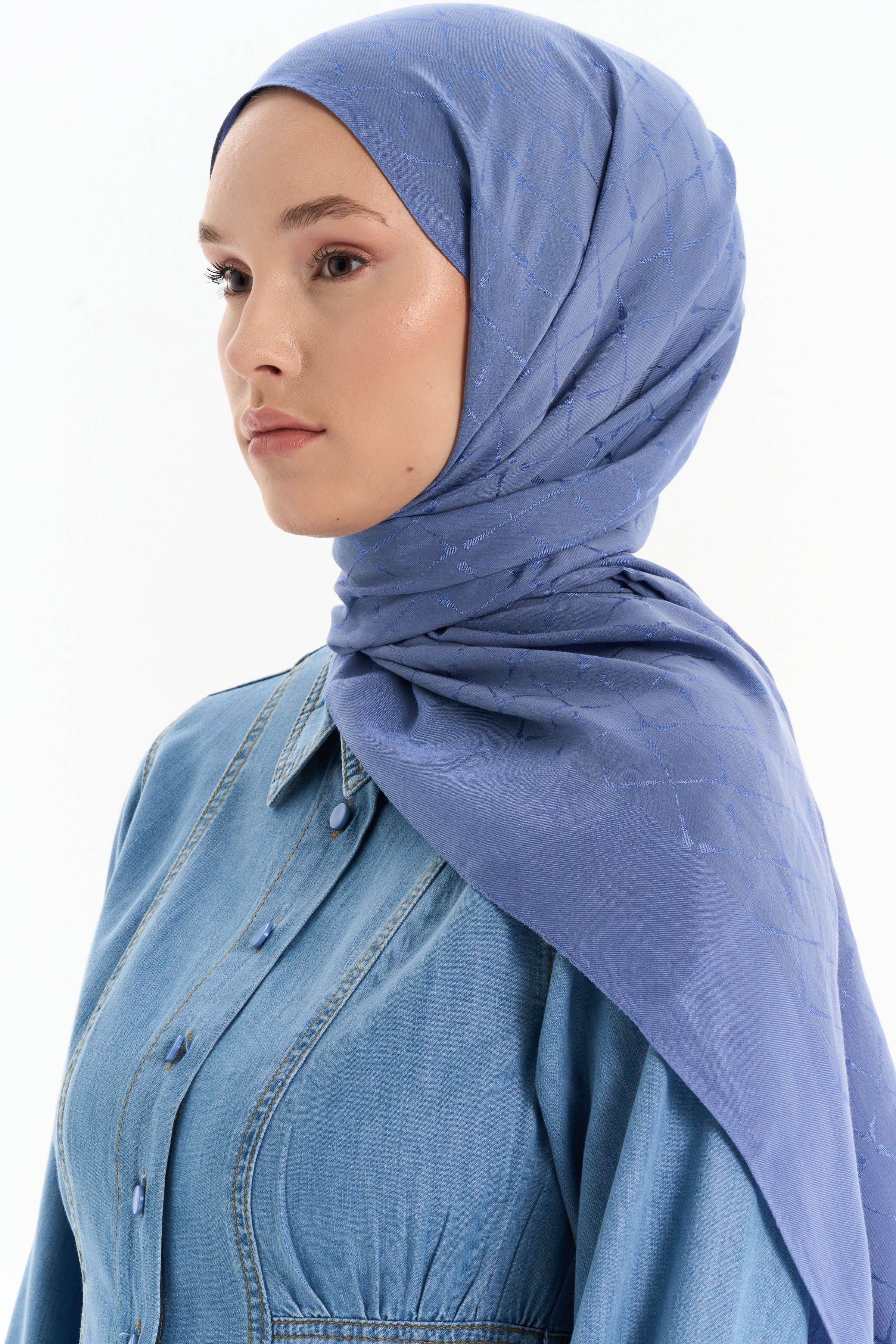 Natural T Logolu Eşarp - İndigo TUGBA